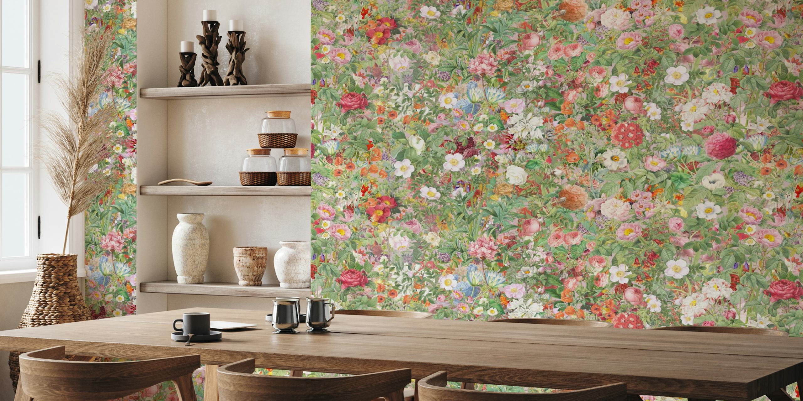 Vintage flower meadow wallpaper in a room