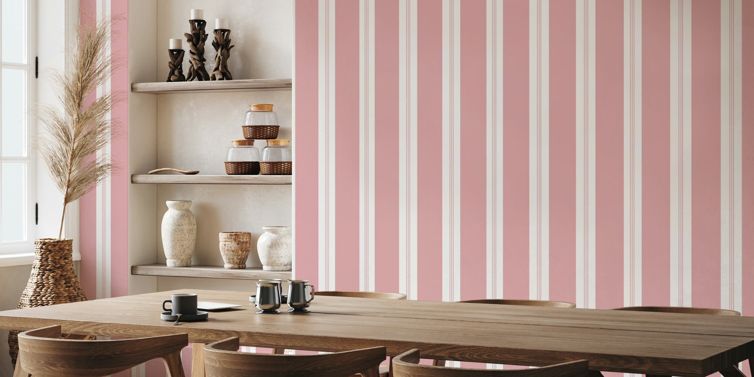 Papel tapiz Blush White Stripes Glam 2 en una habitación