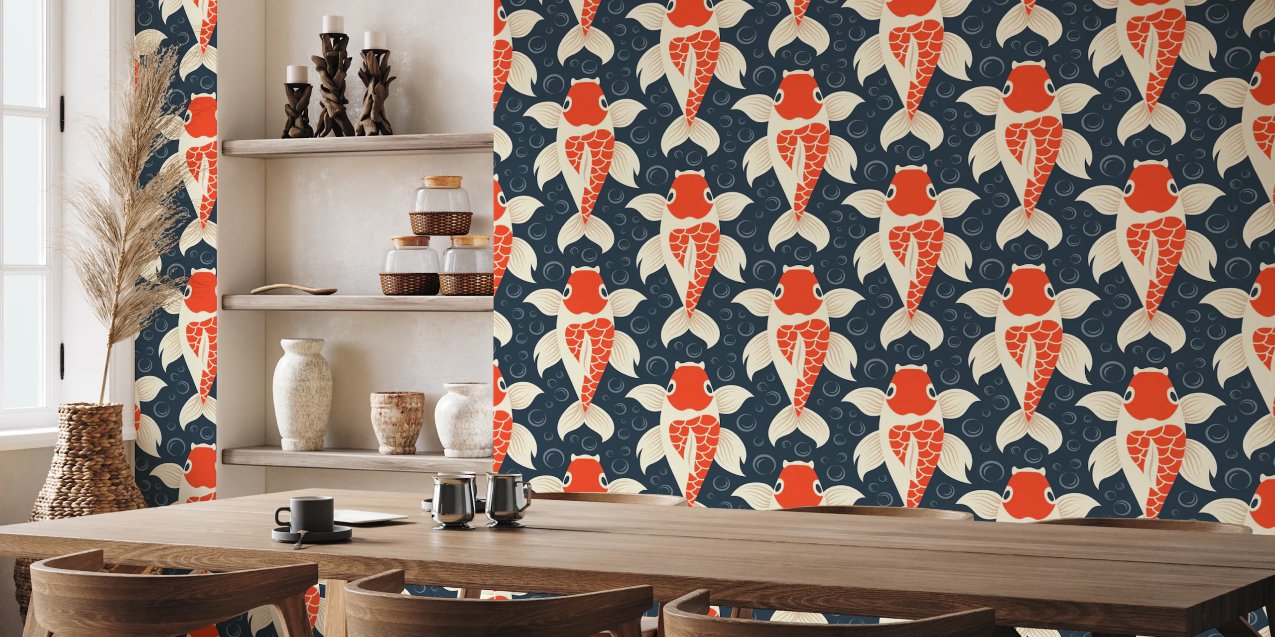 Koi Fish Pattern Wallpaper | happywall.com