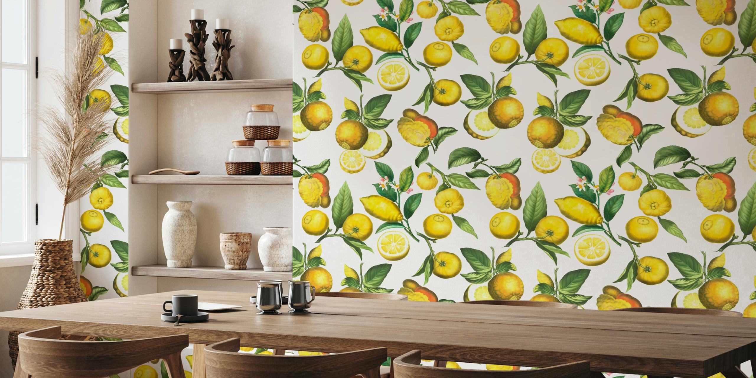 Design de papel de parede Vintage Exotic Lemons Garden
