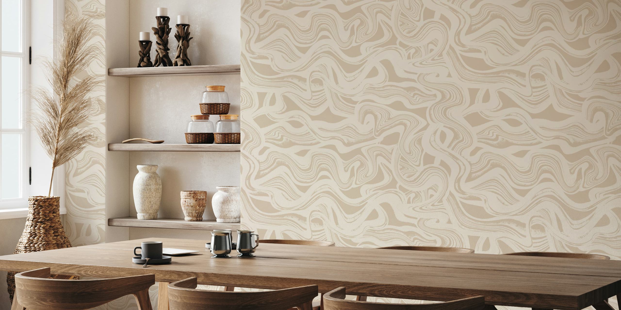 Abstract fluid lines in neutral tones wallpaper