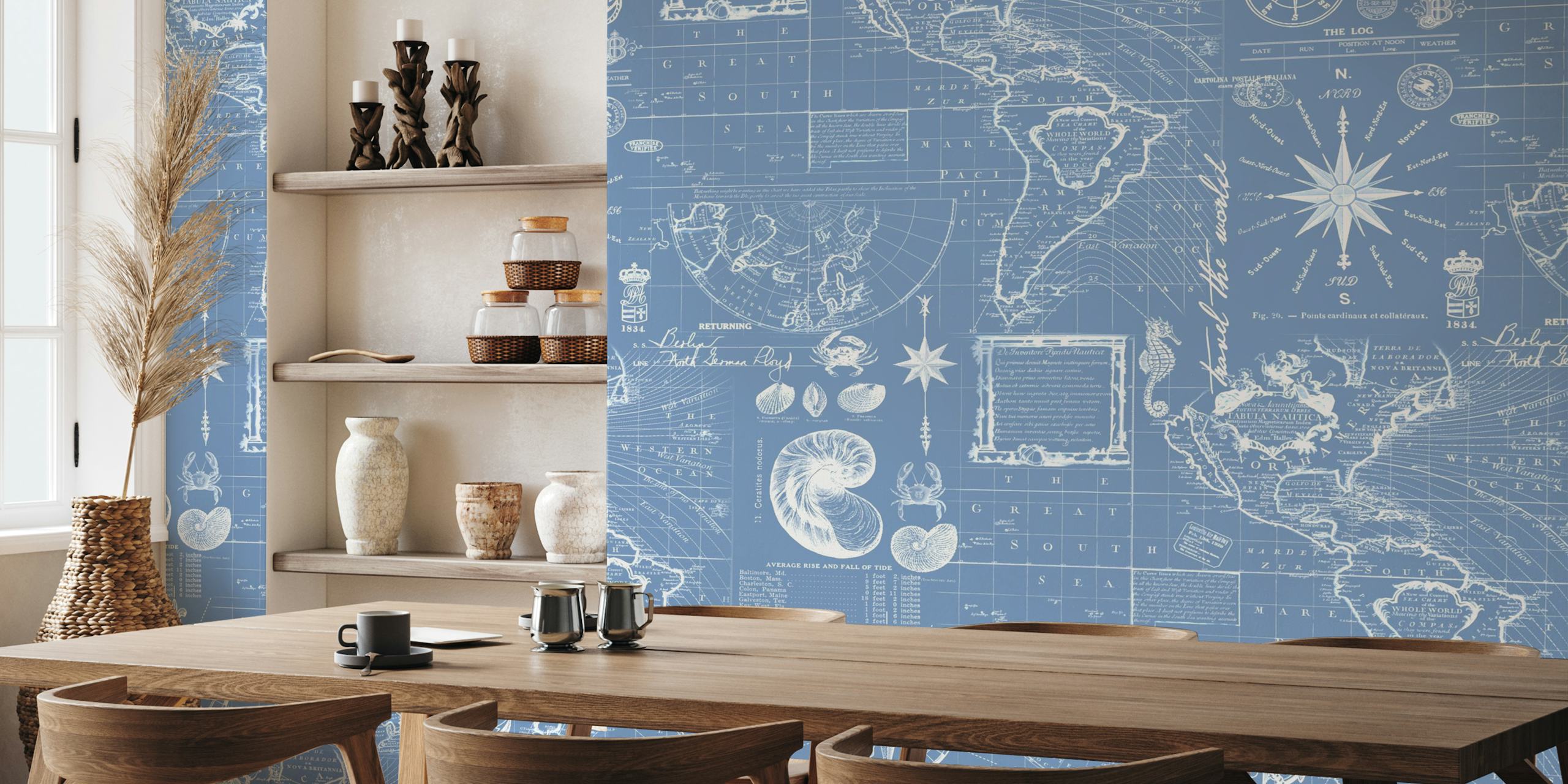 Nautical map blaue Tapete im Zimmer
