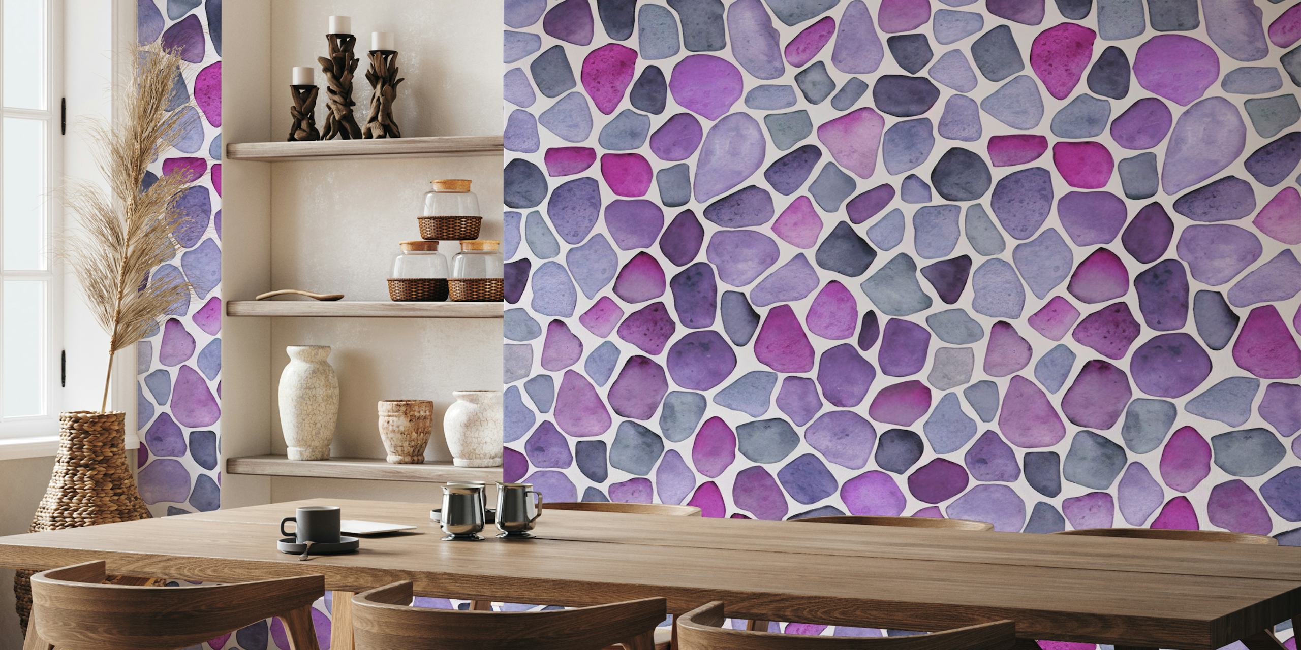 Sea glass shapes in purple and fuchsia colors wallpaper