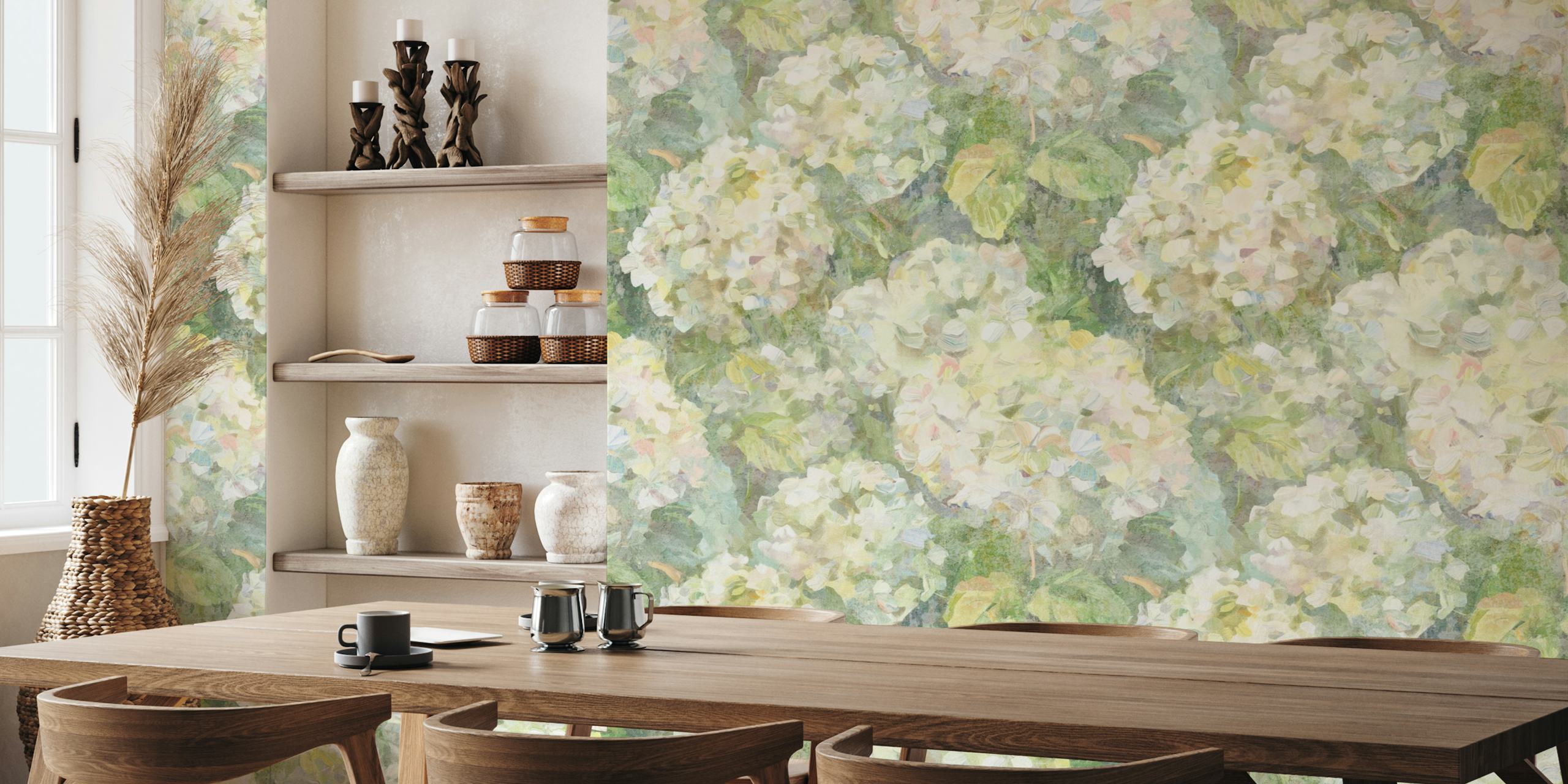Greenery White Hydrangea wallpaper in einem Raum