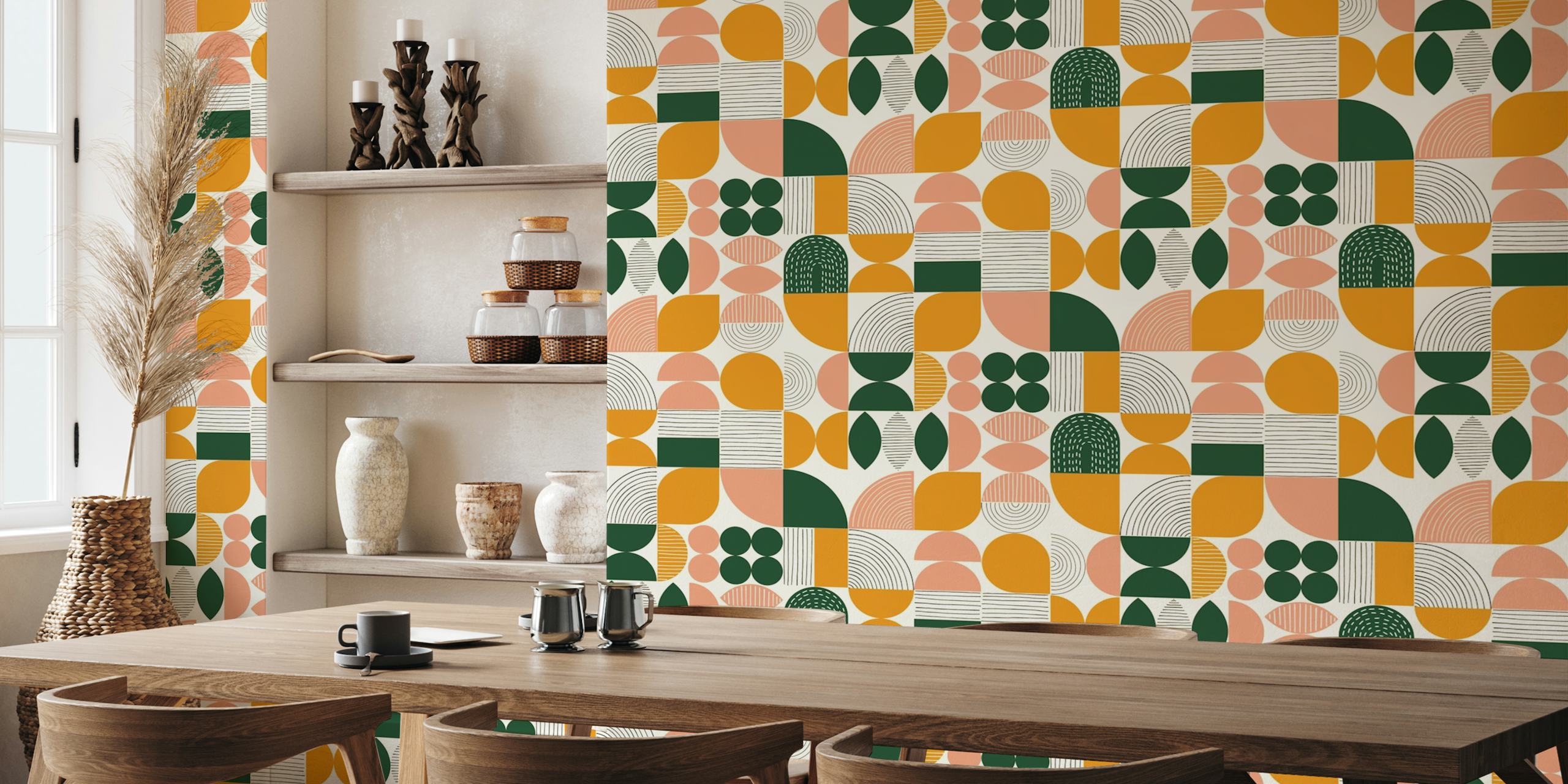 Mod Geometric Shapes & Lines - Green Mustard in un interno moderno