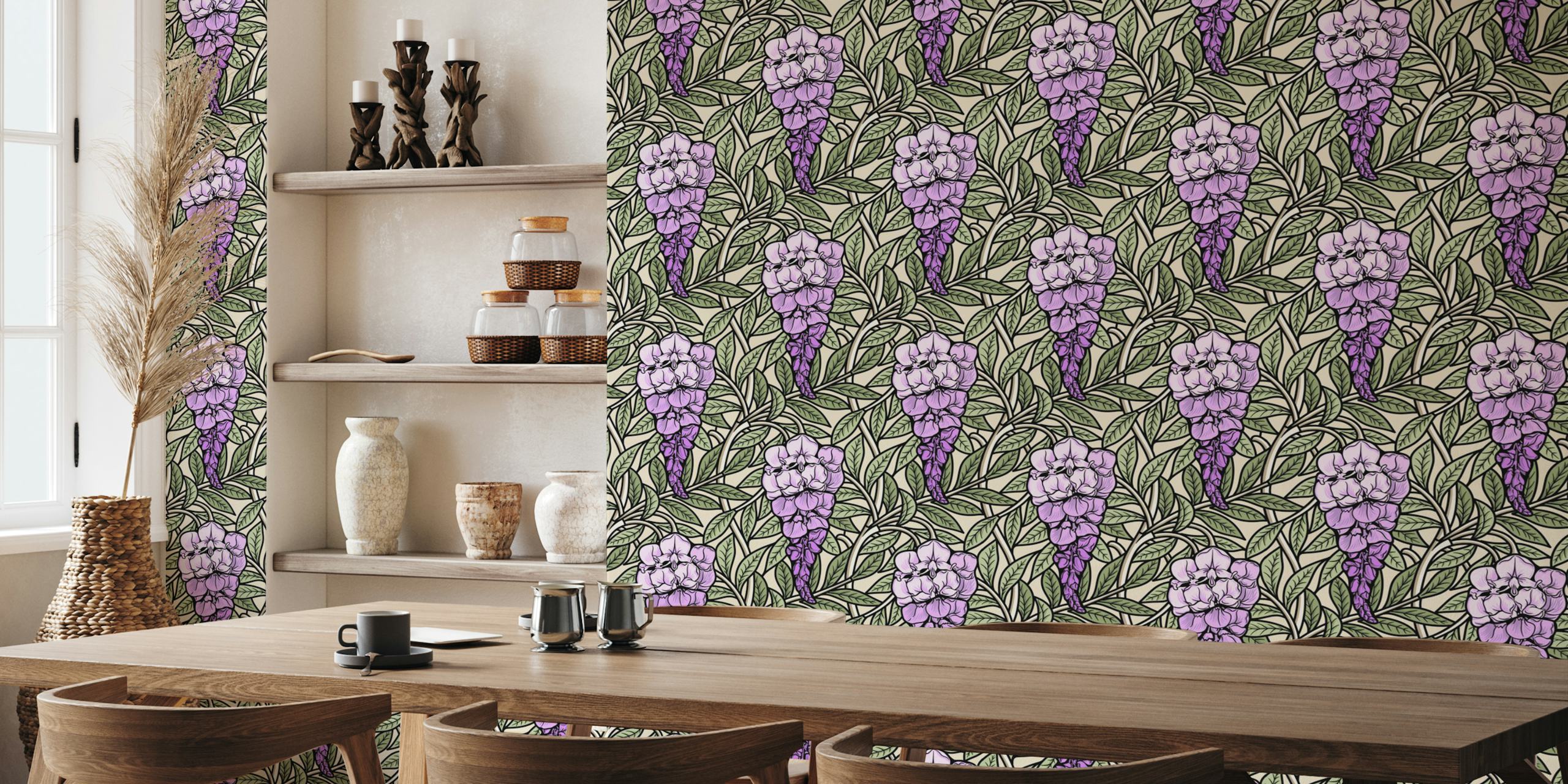 Retro Wisteria Tapete in einem Raum