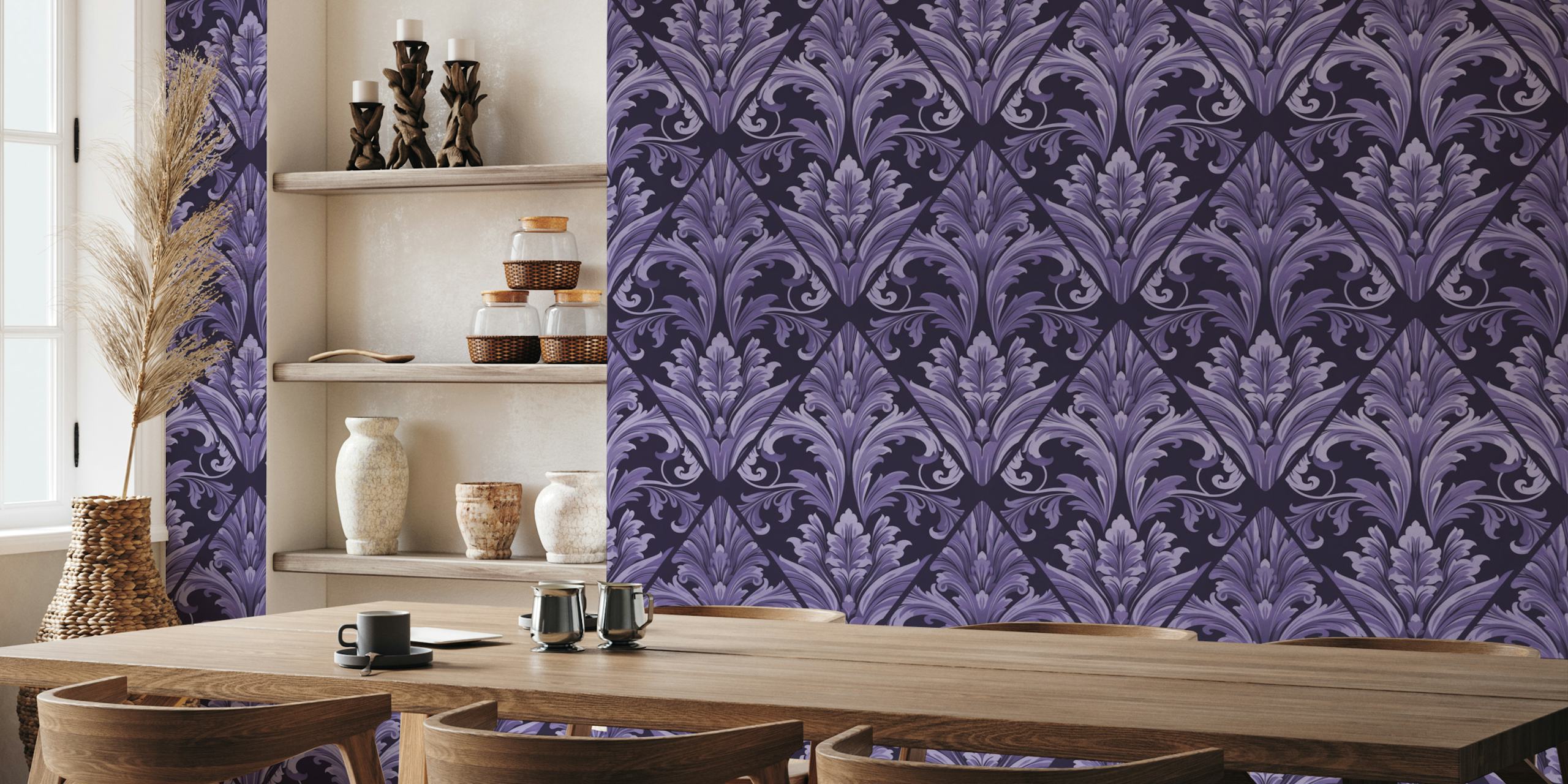 Victorian Elegance Regency Swirls Purple papel de parede