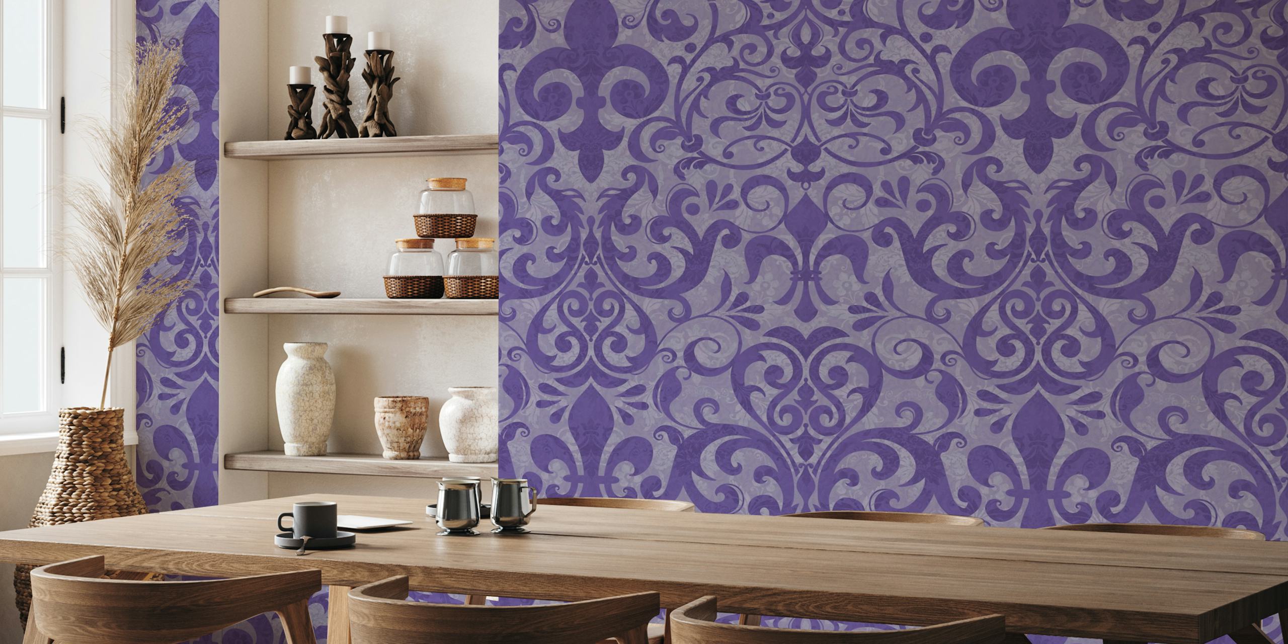 Fluer De Lis Damask Vintage Purple tapetdesign