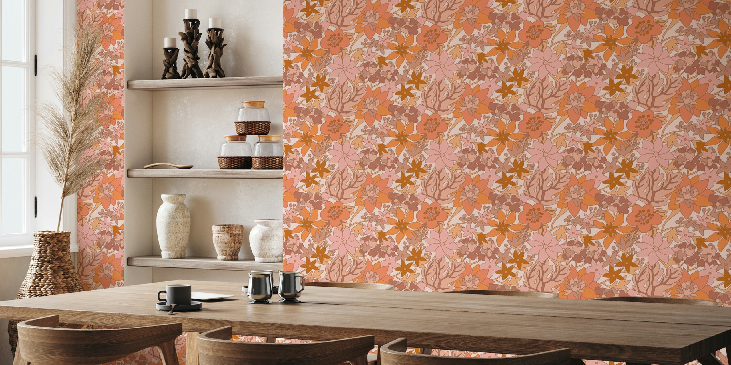 Retro floral wallpaper design in a room