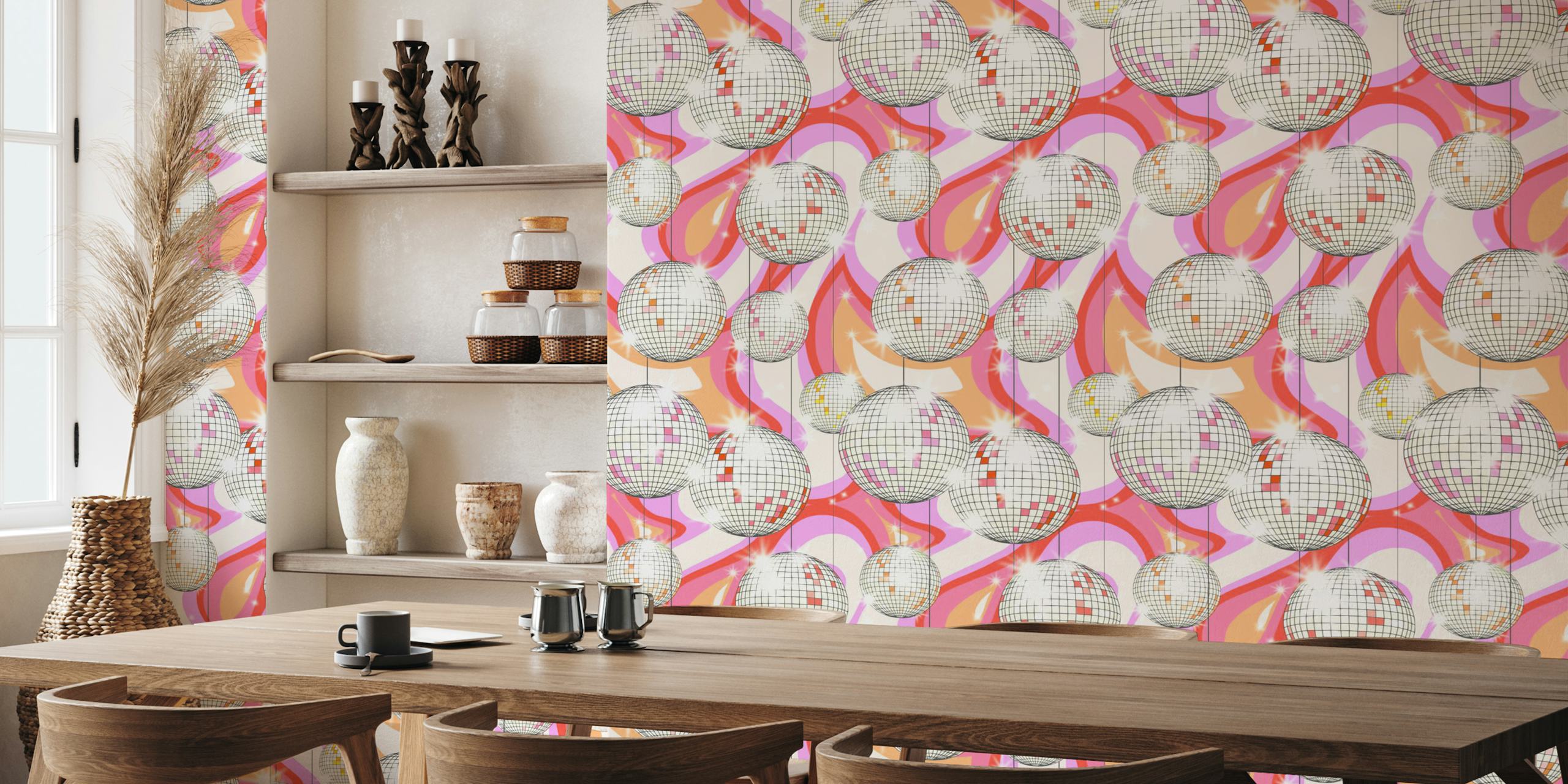 Groovy Party disco ball wallpaper in a room