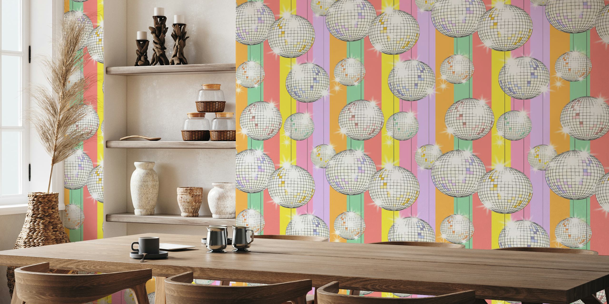 Multicolor wallpaper featuring disco balls