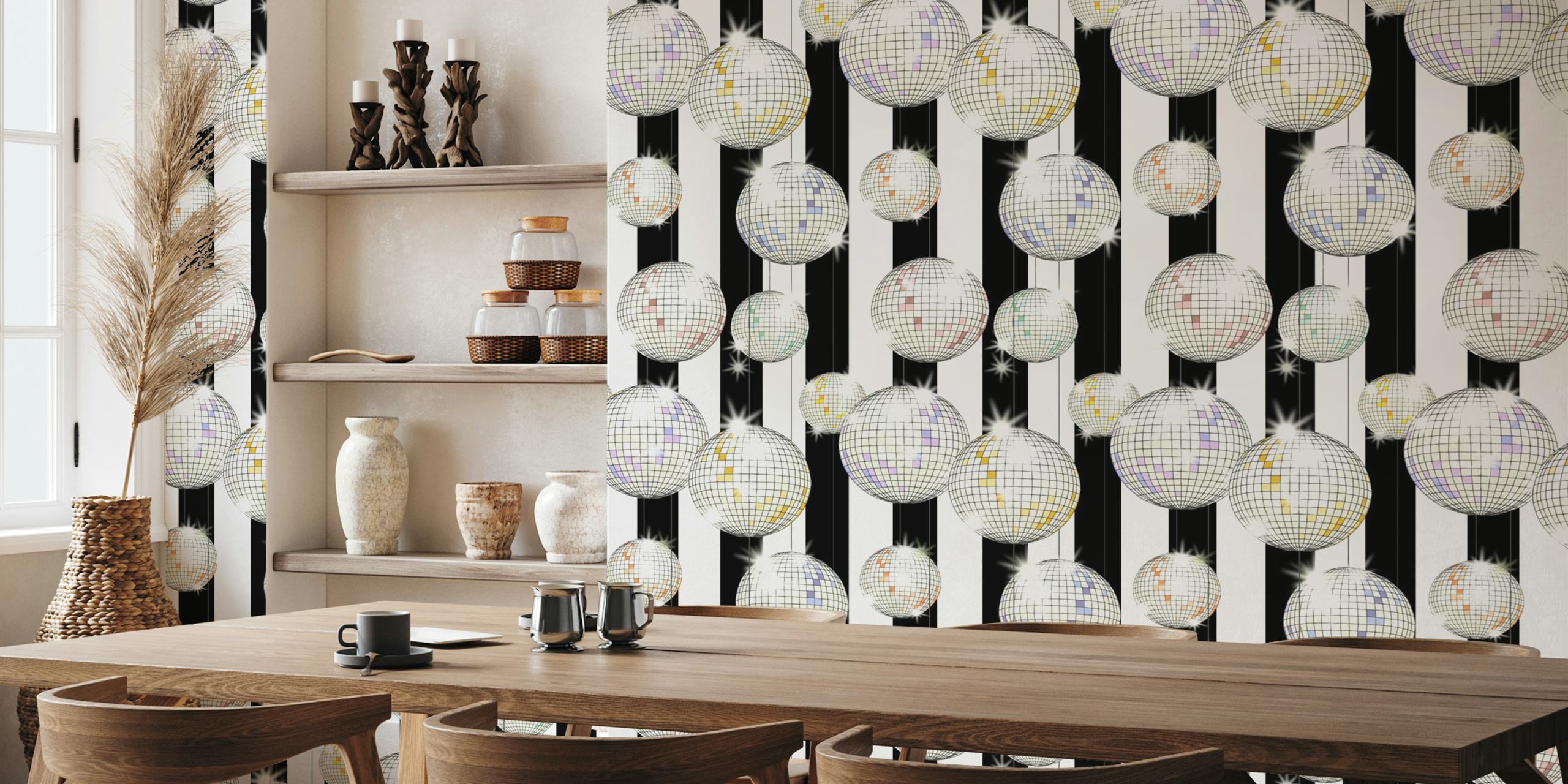 Striped Party Disco Ball wallpaper in a room