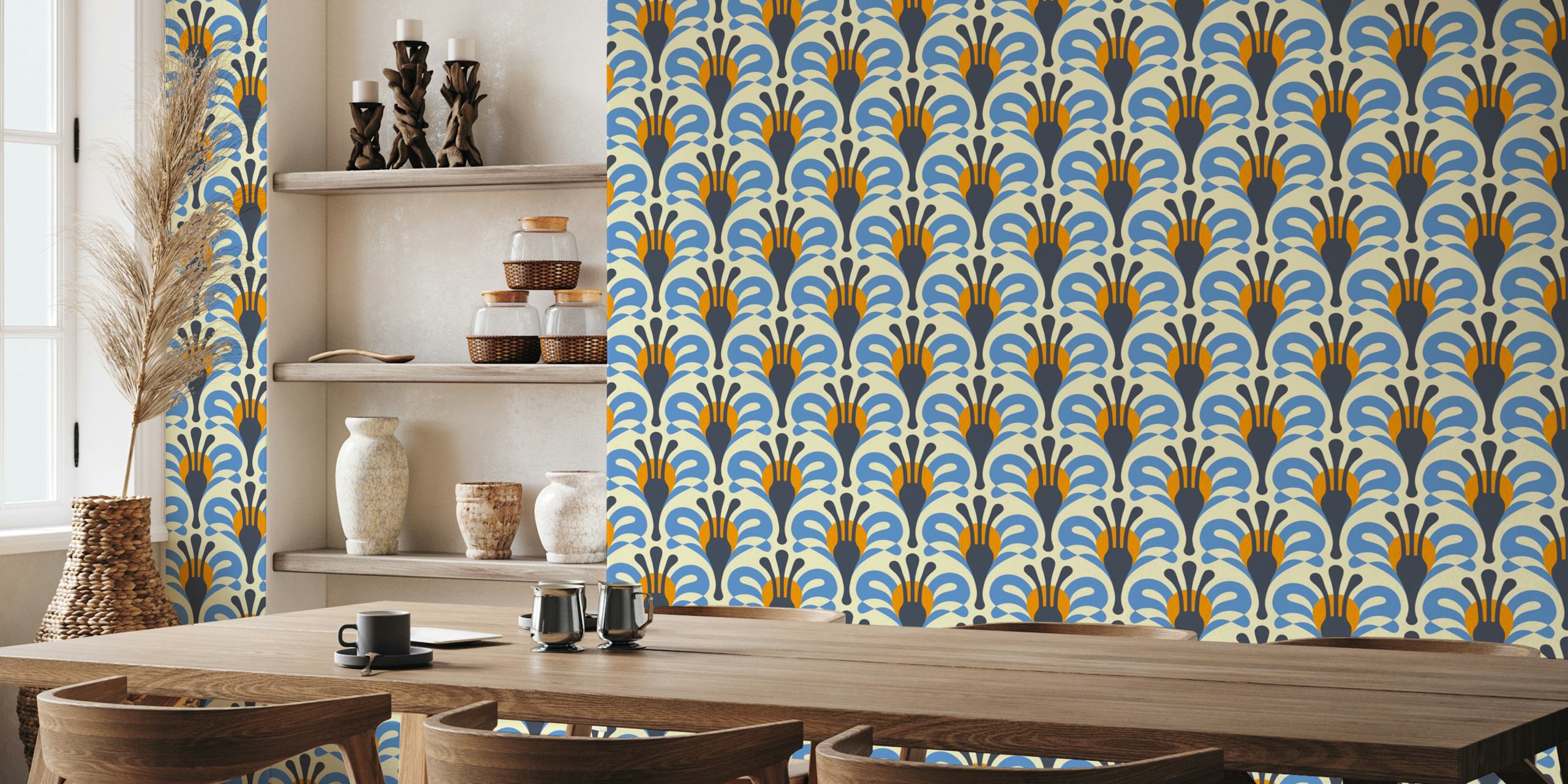 Vintage retro floral wallpaper design in a room