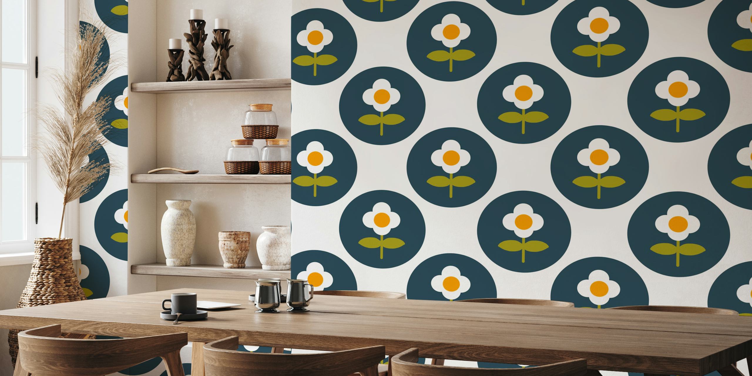 Blue Retro Daisy tapet i et værelse