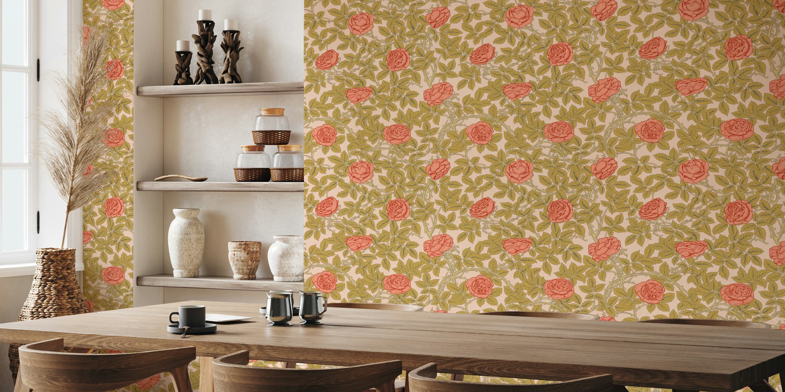 Victorian Rambling Rose wallpaper in a room