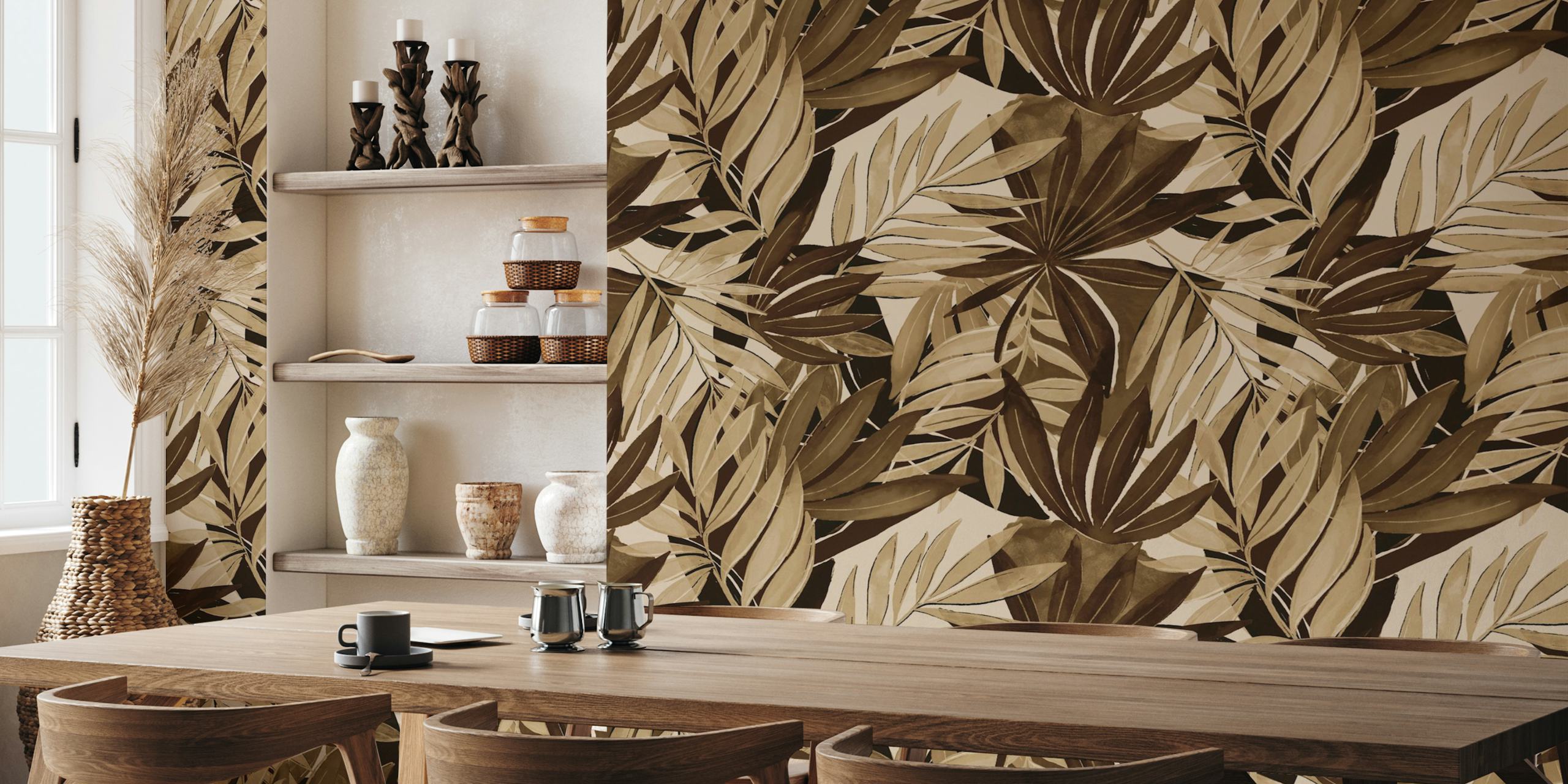 Tapeta Muted Tropical Leaves w pokoju