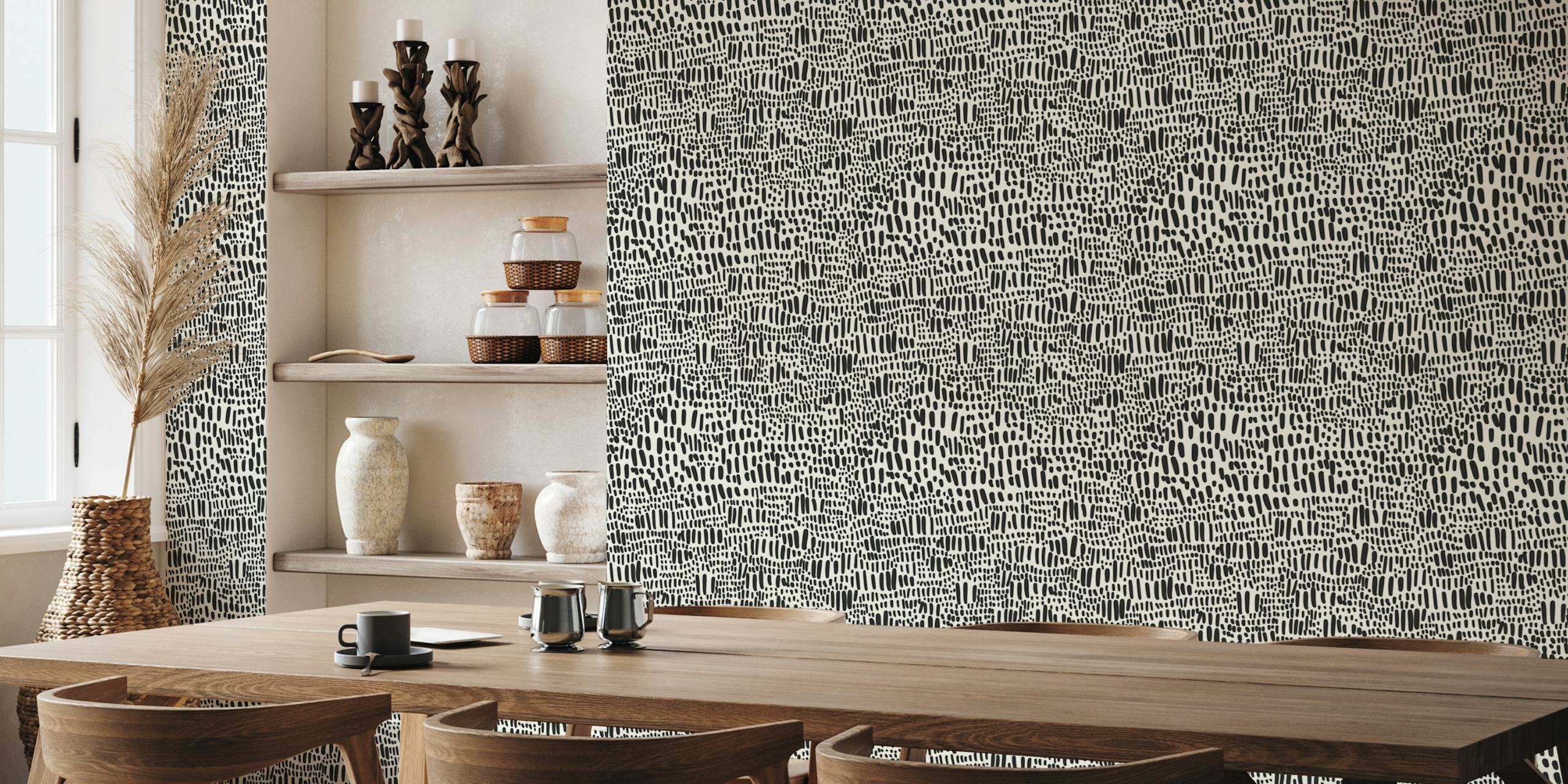 Black and white organic lines pattern wallpaper