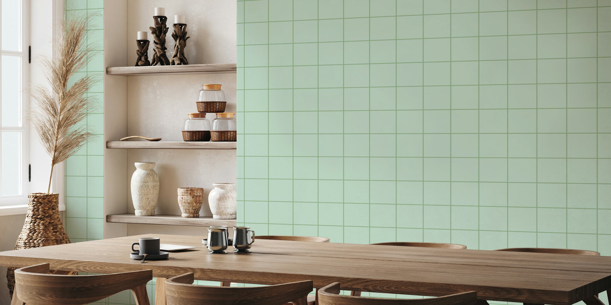 Minimal Tile Squares Mint e Vintage Green carta da parati