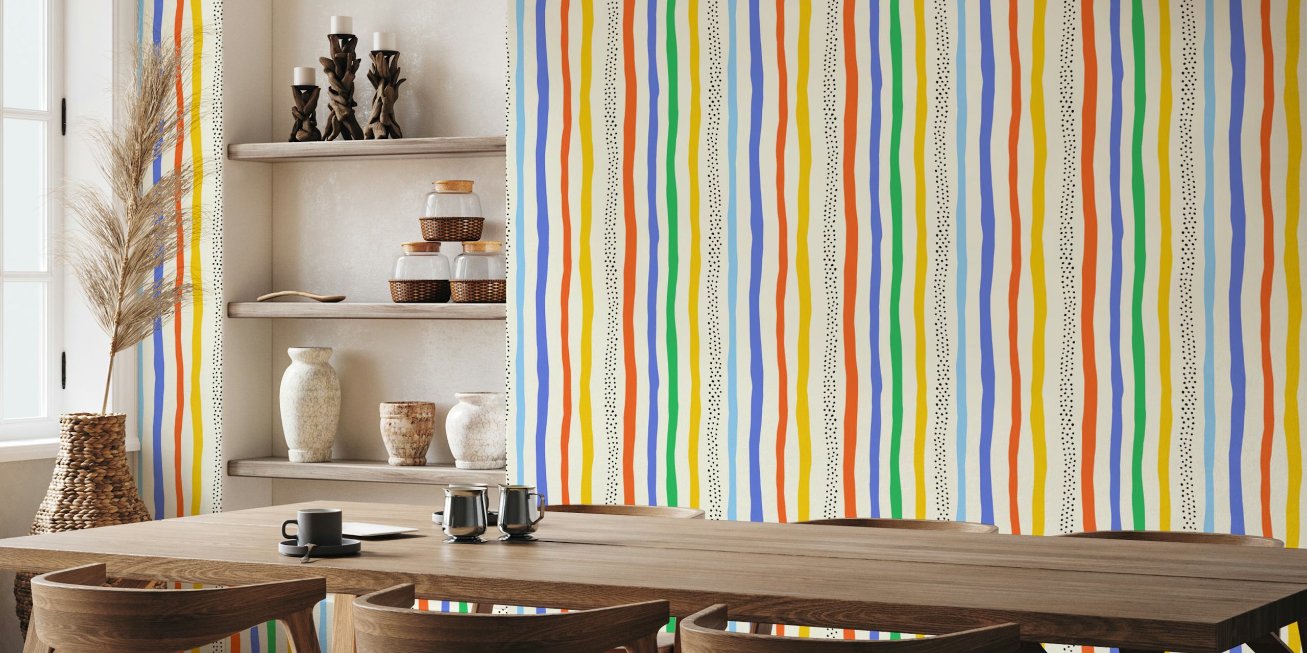Rainbow strisce ondulate giocose carta da parati in una stanza