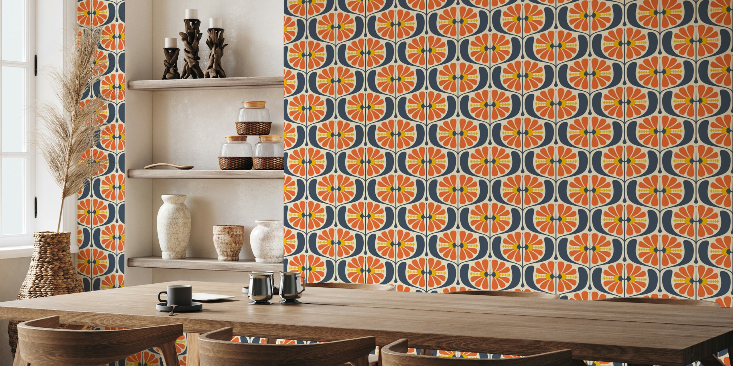 KF 0241 E - Vintage Retro Floral tapetti tyylikkäässä huoneessa