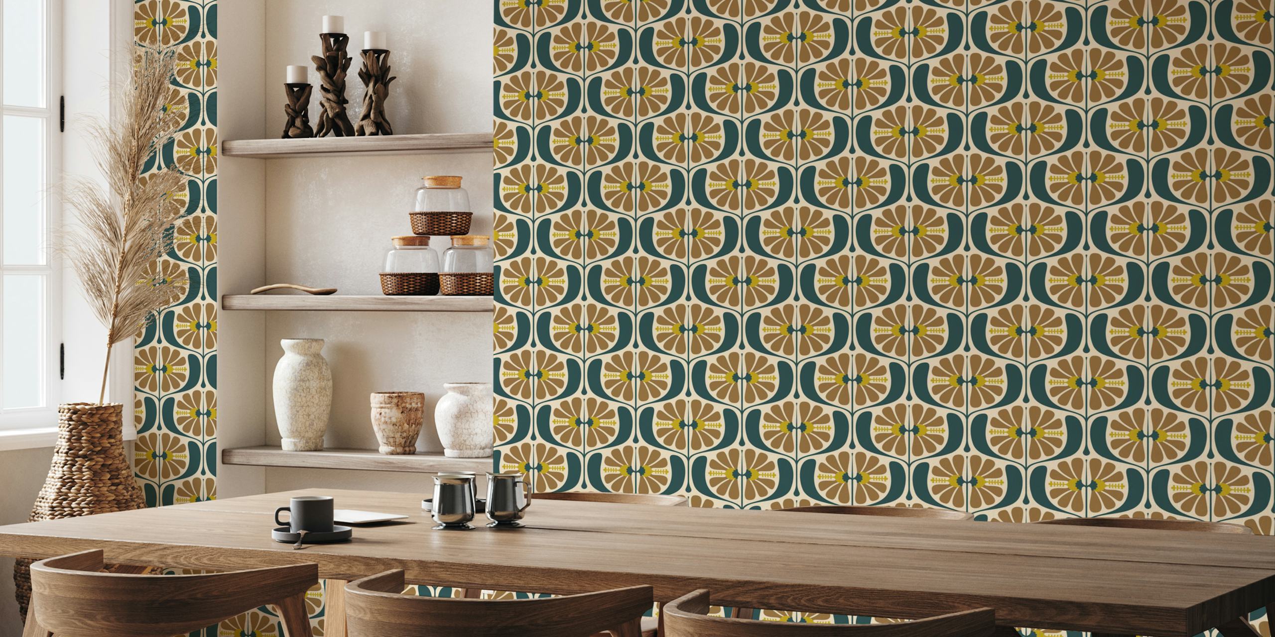KF 0241 C - Vintage Retro Floral tapettisuunnittelu huoneessa