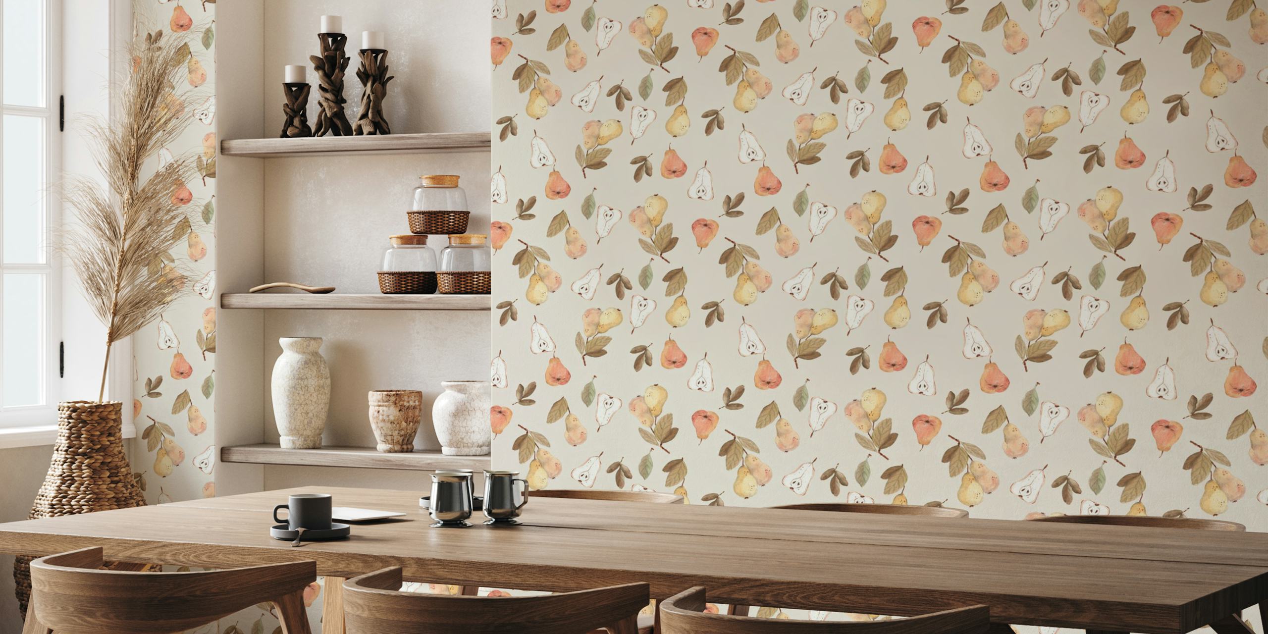 Design de papier peint récolte de poires dans une pièce