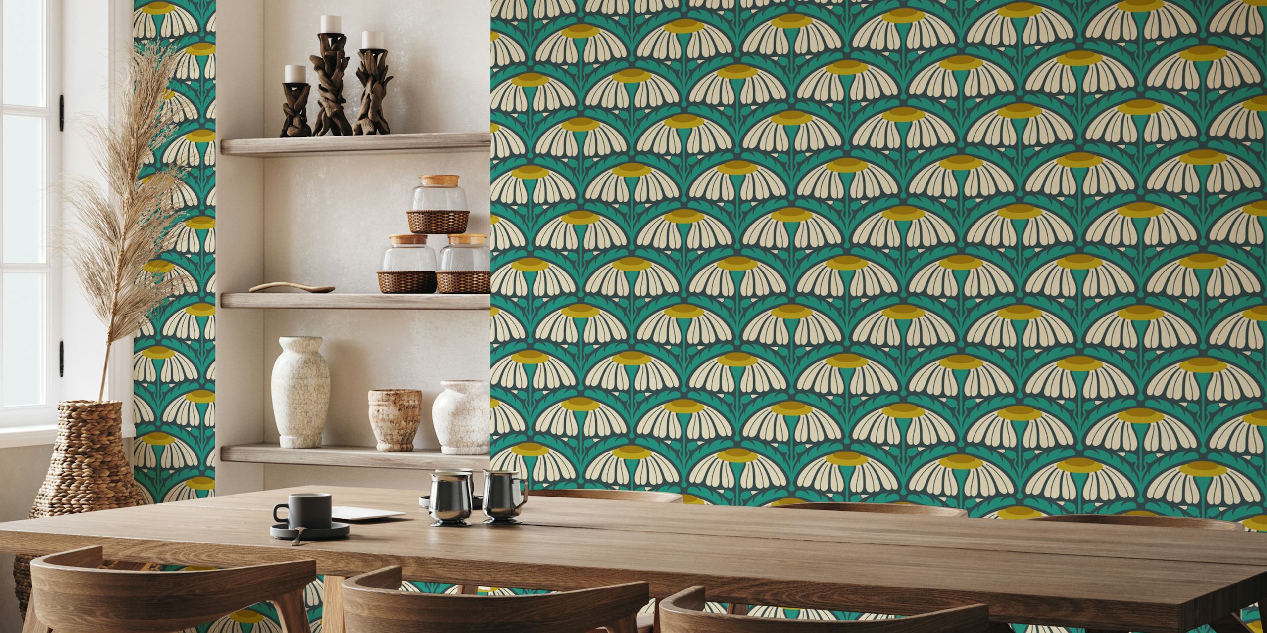 Vintage Retro Modern Floral wallpaper design