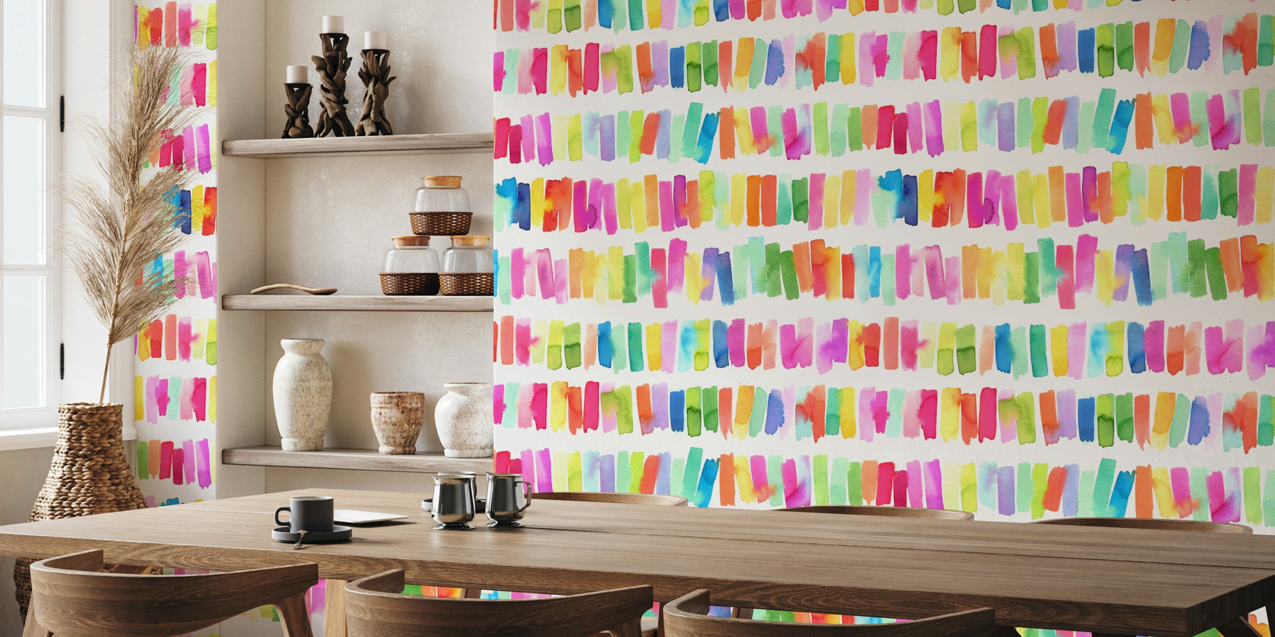 Colorful striped brushstroke wallpaper in rainbow hues