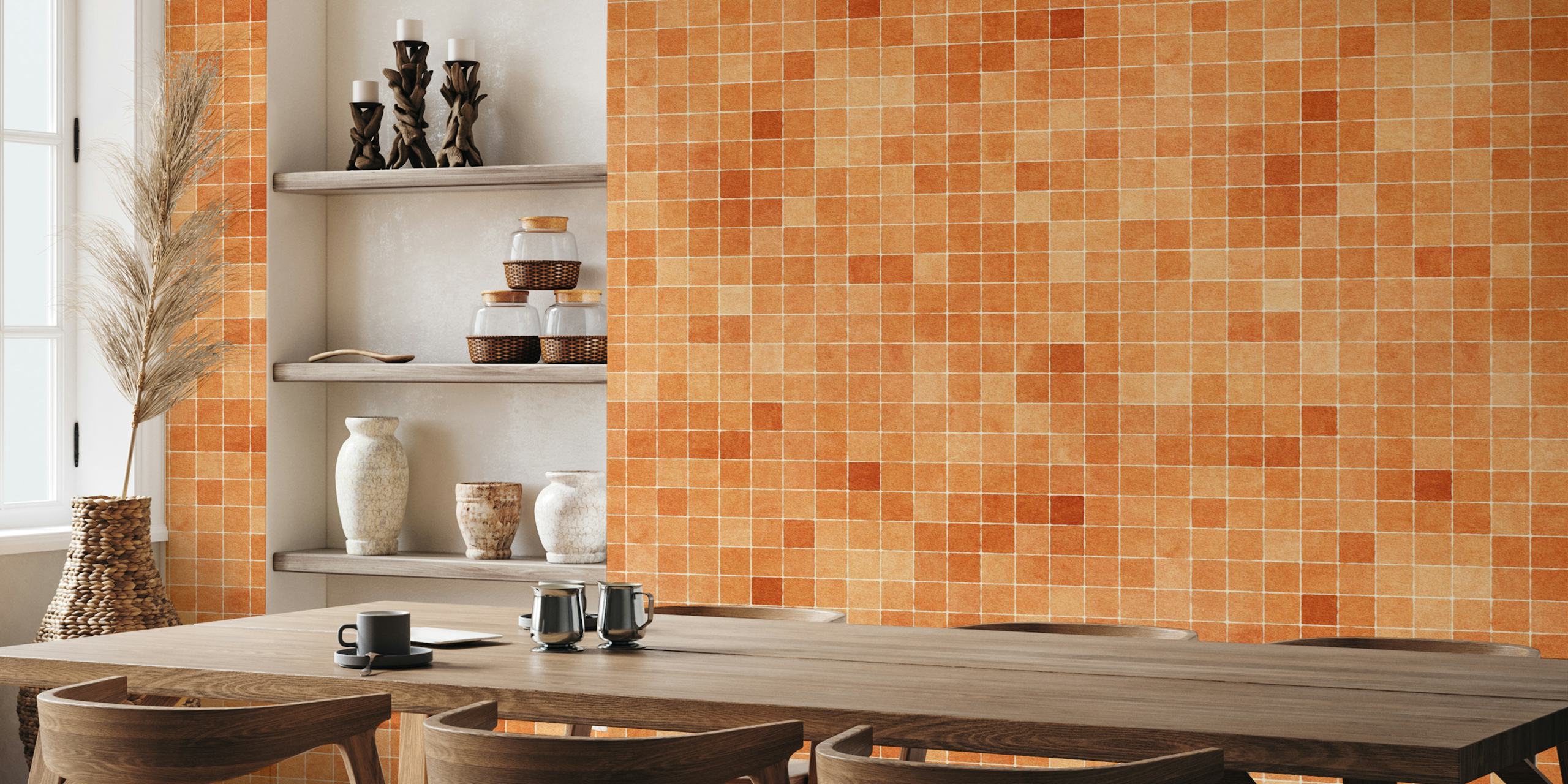 Copper mosaic tile pattern wall mural