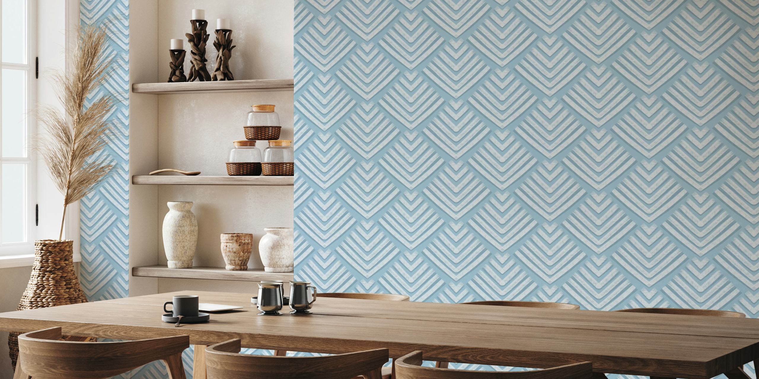 Light blue geometric chevron patterns wallpaper