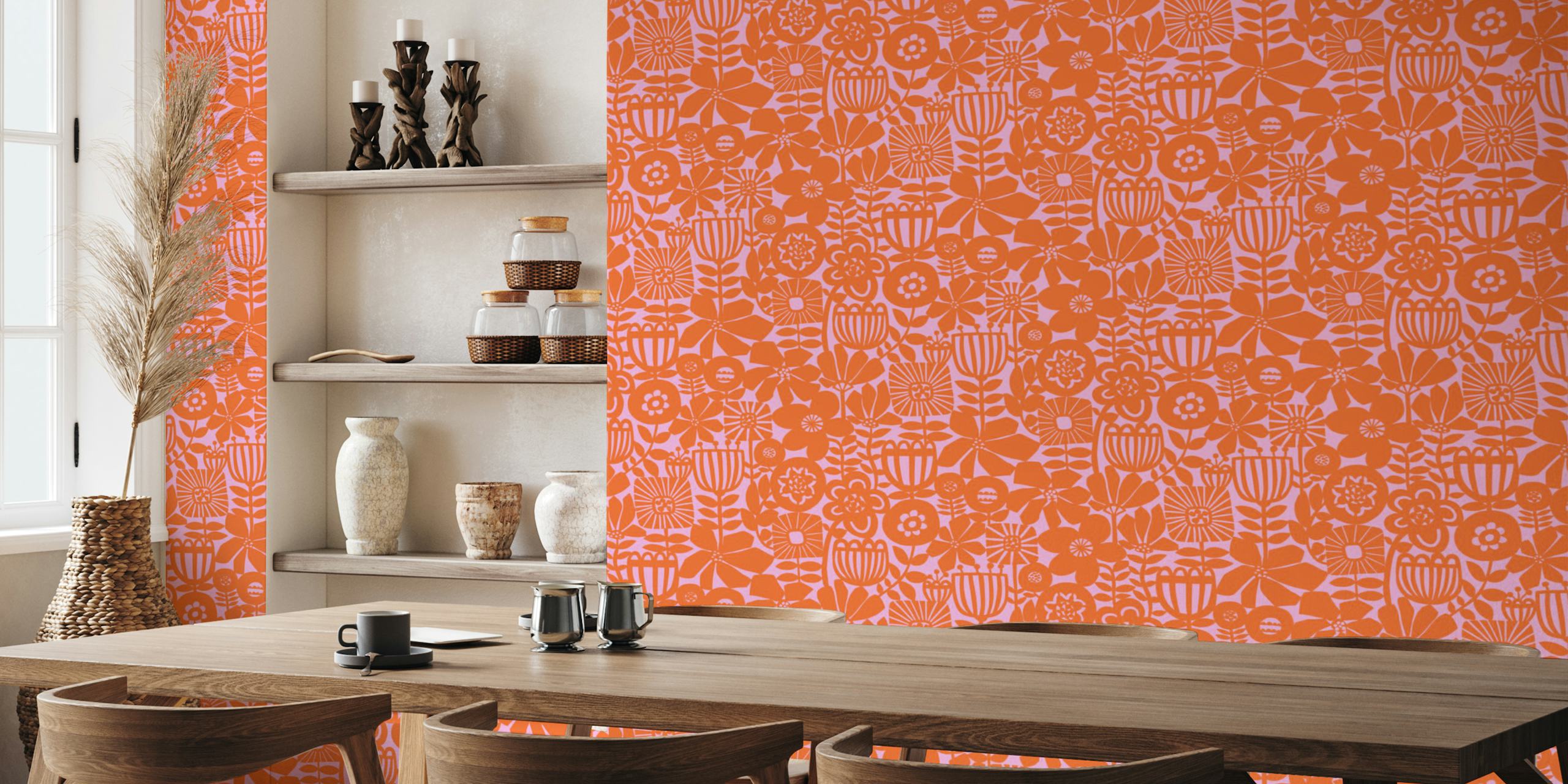 Floral wallpaper in a modern room setting