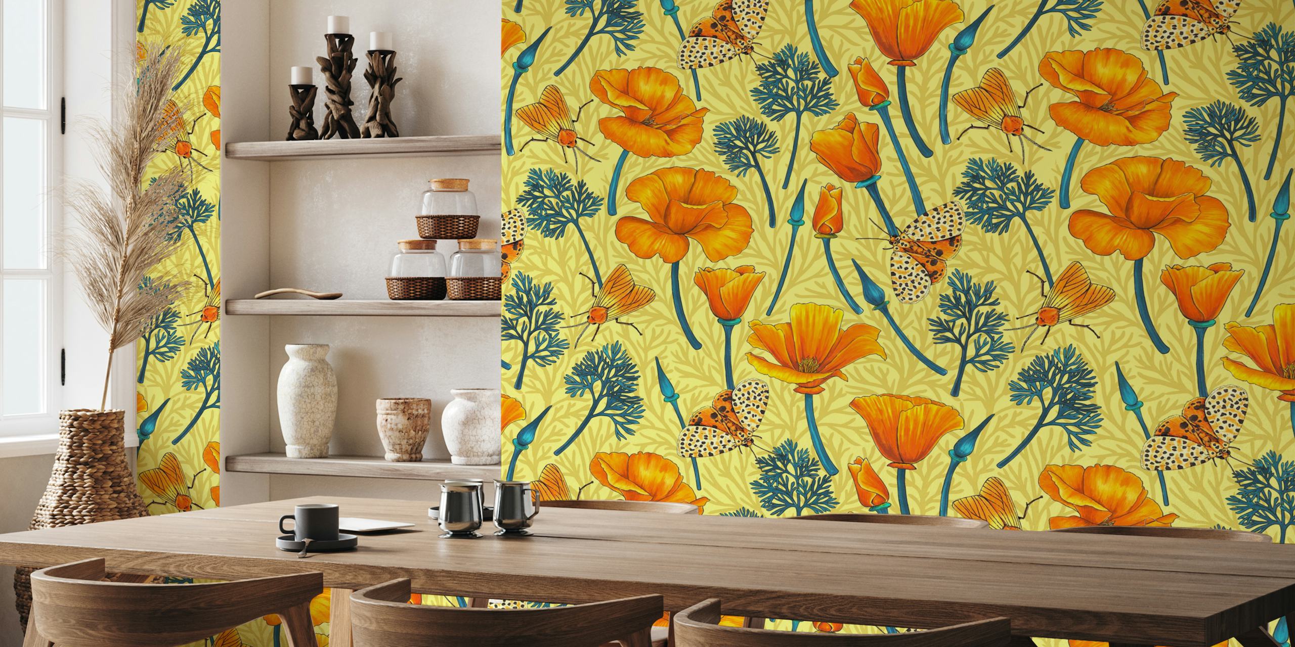 California poppies and moths design