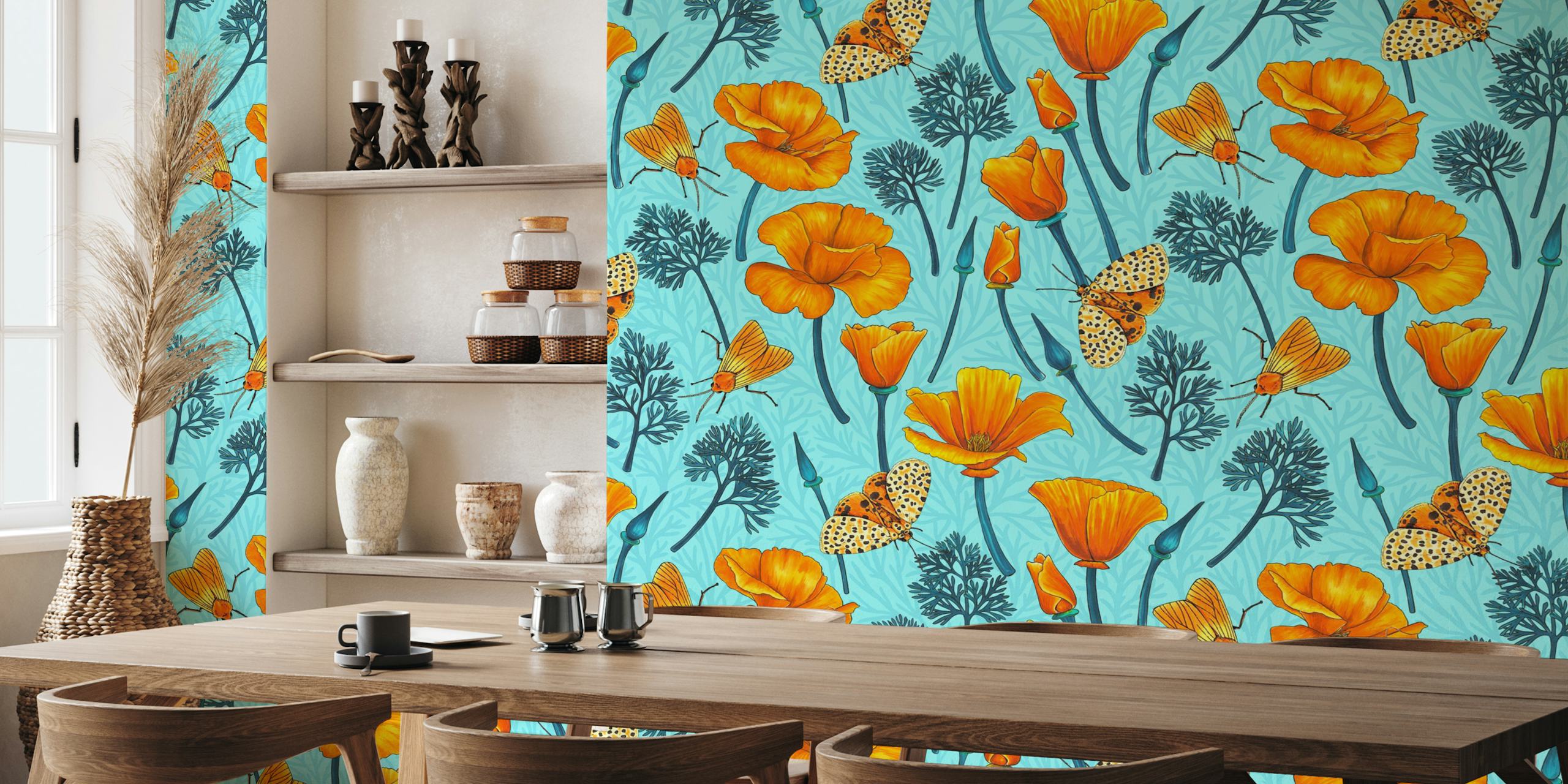 California poppies and moths design