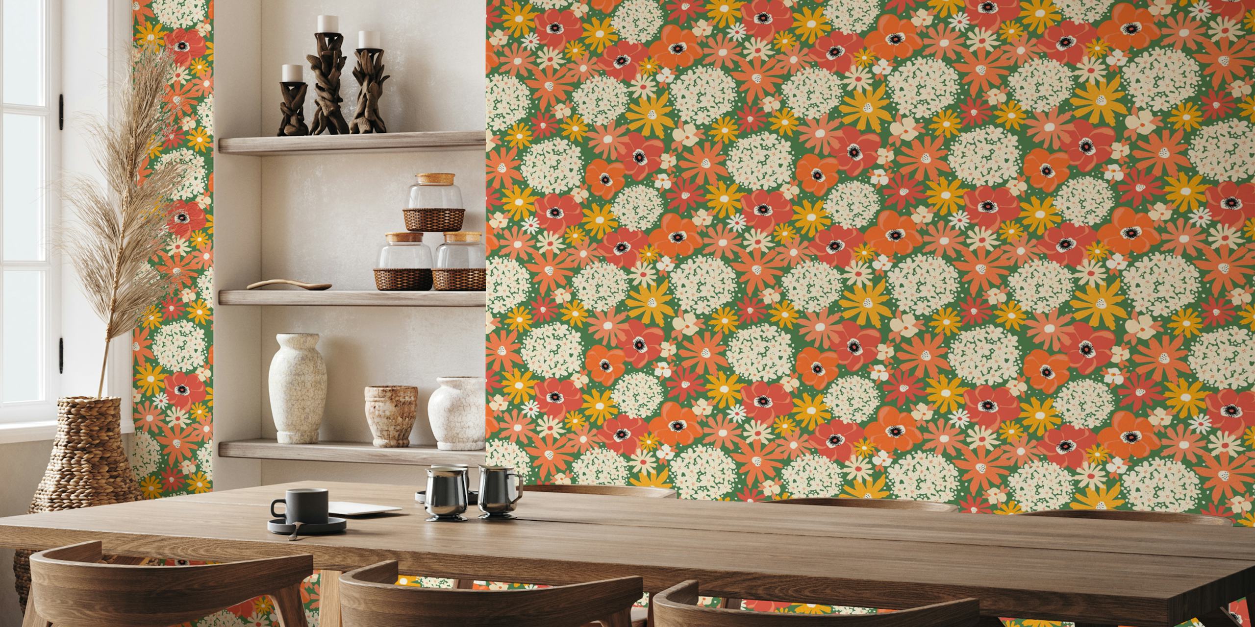 Mixed summer florals wallpaper in a room