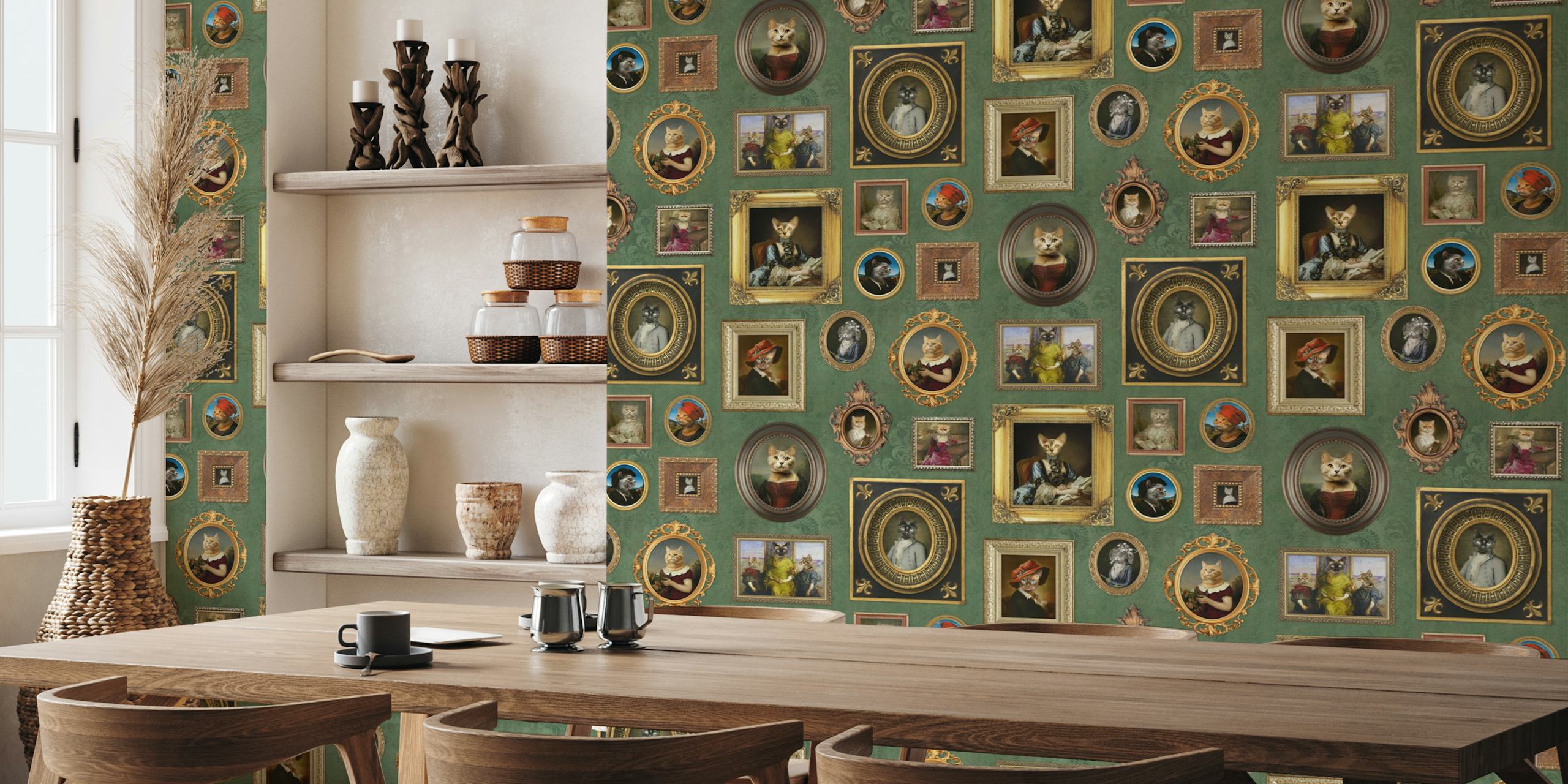 Cat Lovers Portrait Collection in sage green dans une pièce
