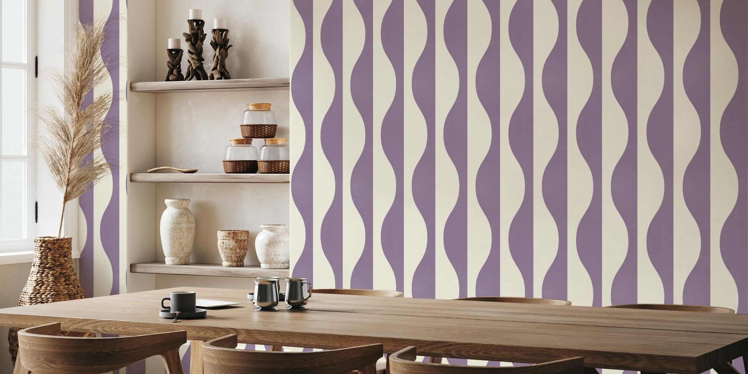 Vintage Abstract Geo Pattern Purple Cream papel de parede