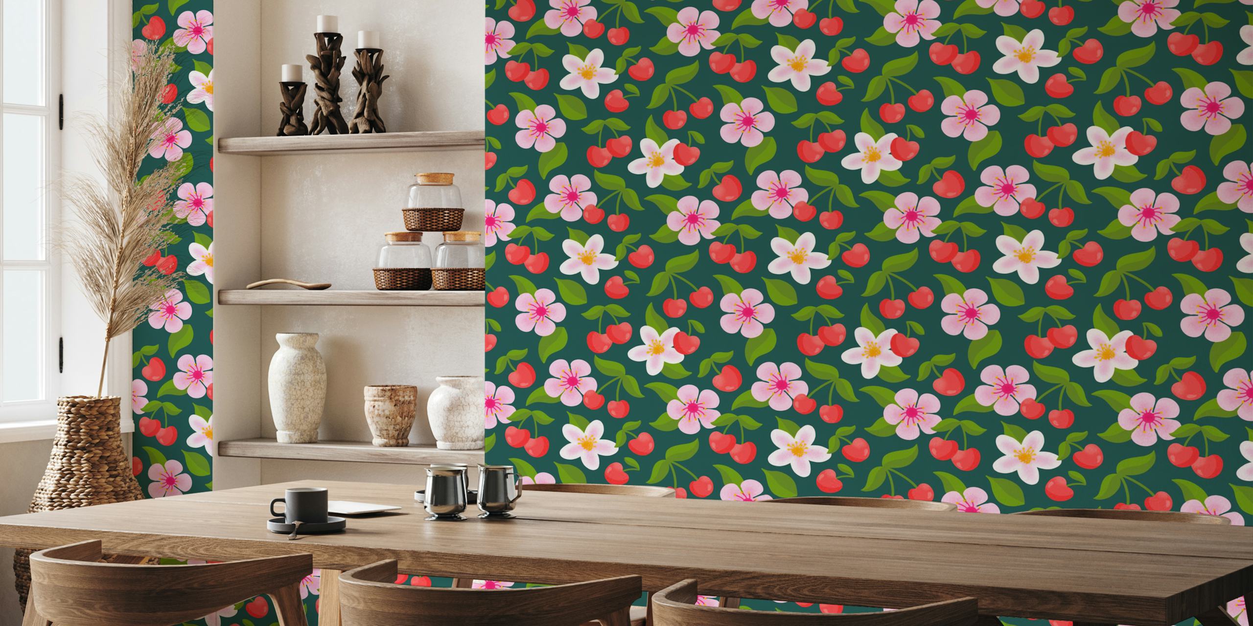 Cherry pattern wallpaper in a room