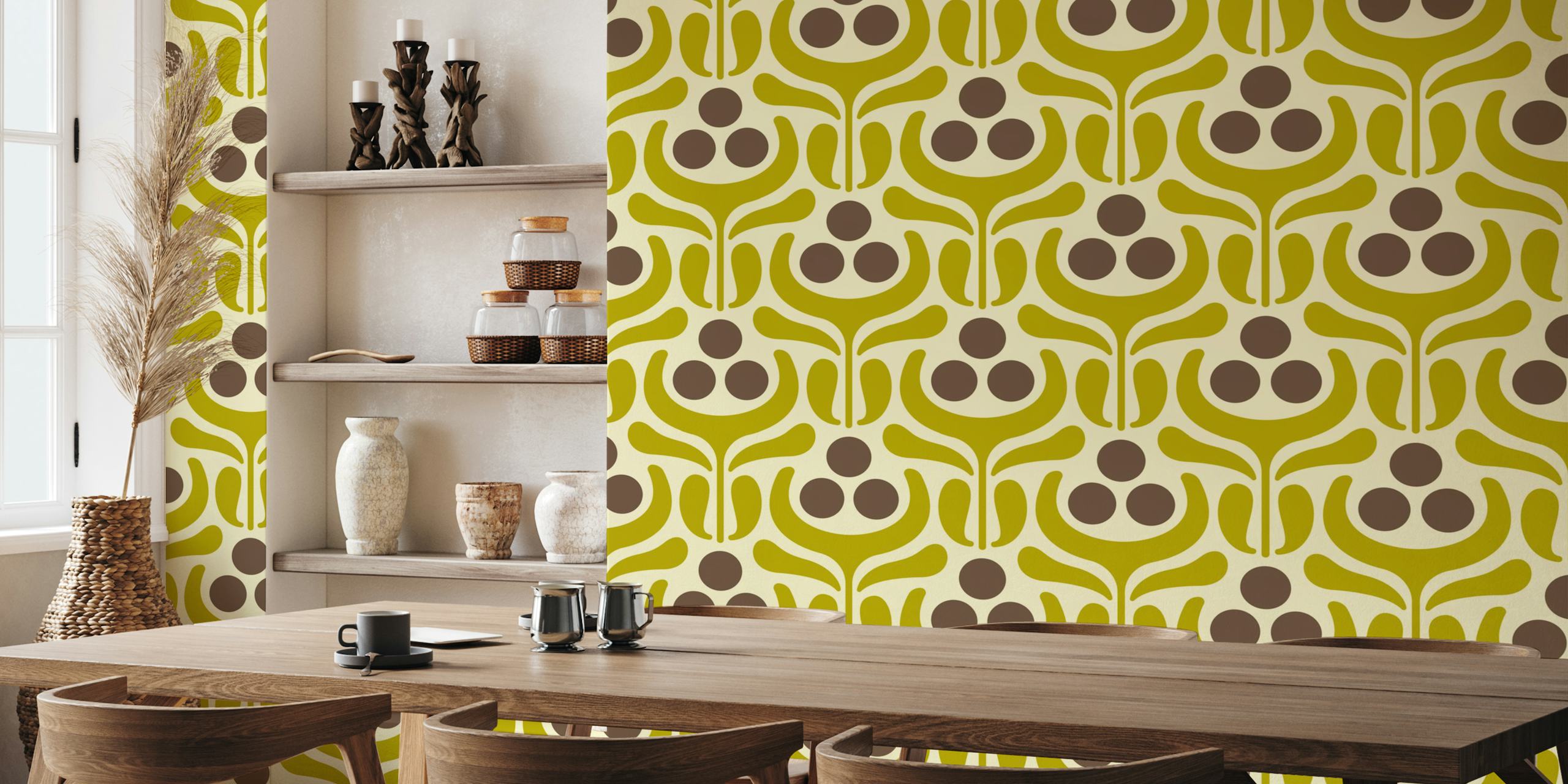 Vintage Retro Modern Floral wallpaper in a room