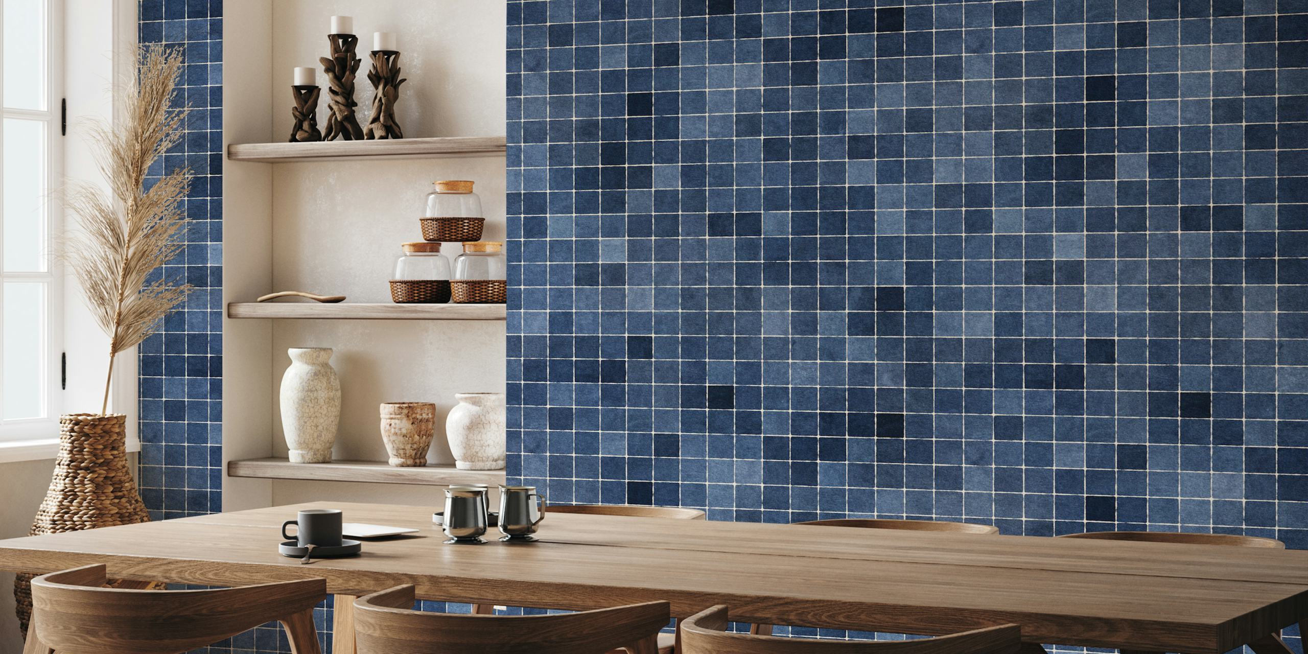 MOSAIC-Muster Tapete in tiefem Indigo