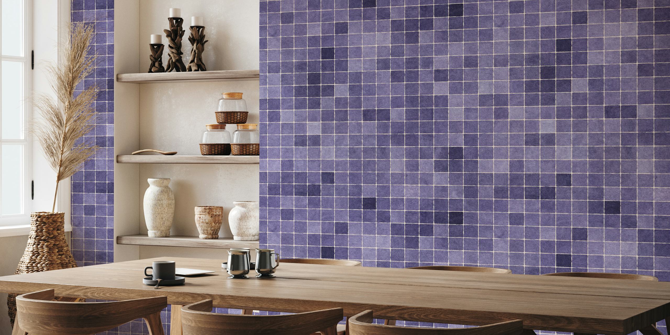 Mosaic Lavender wallpaper in a room setting