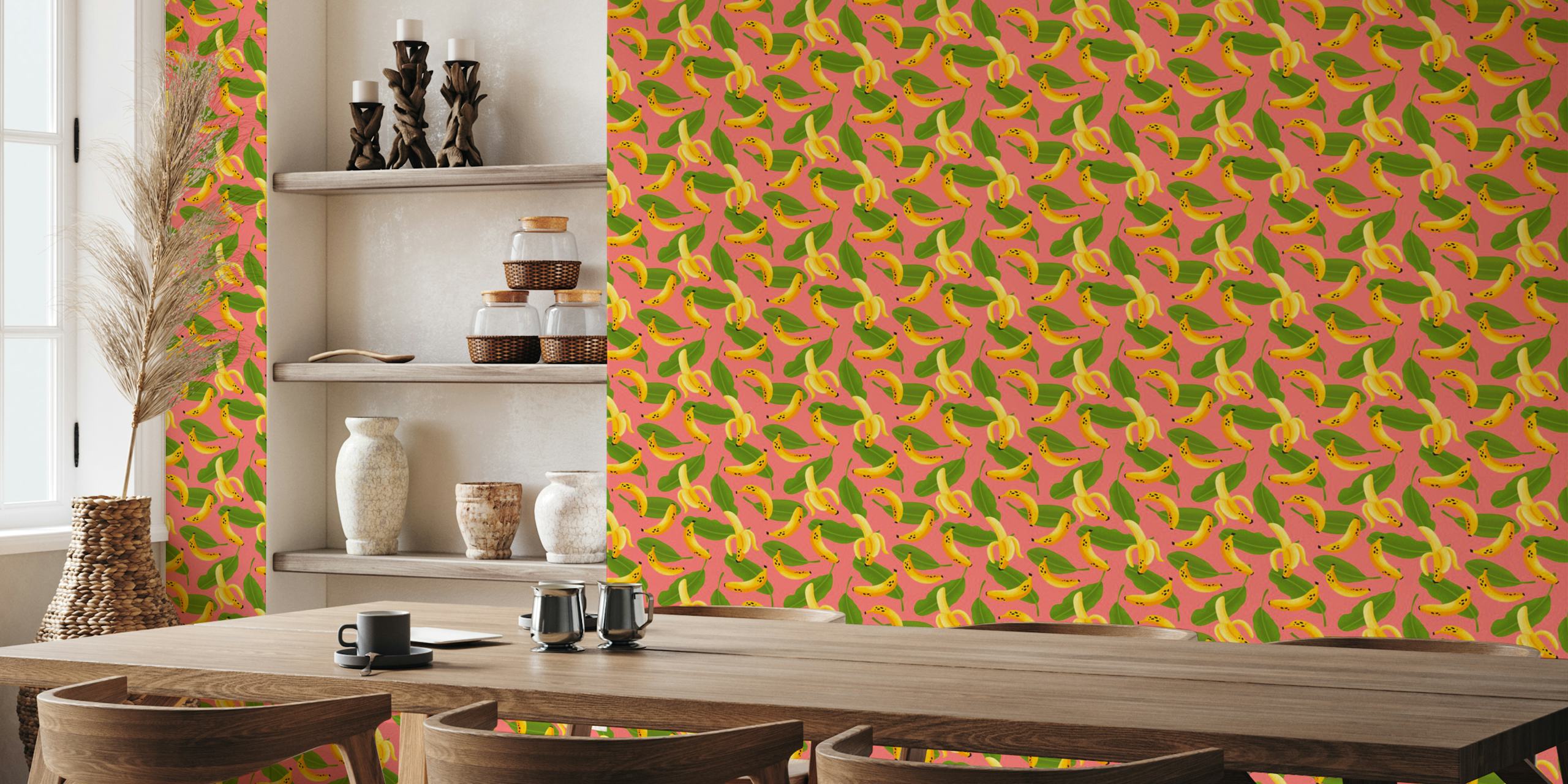 Banana pattern wallpaper on pink background