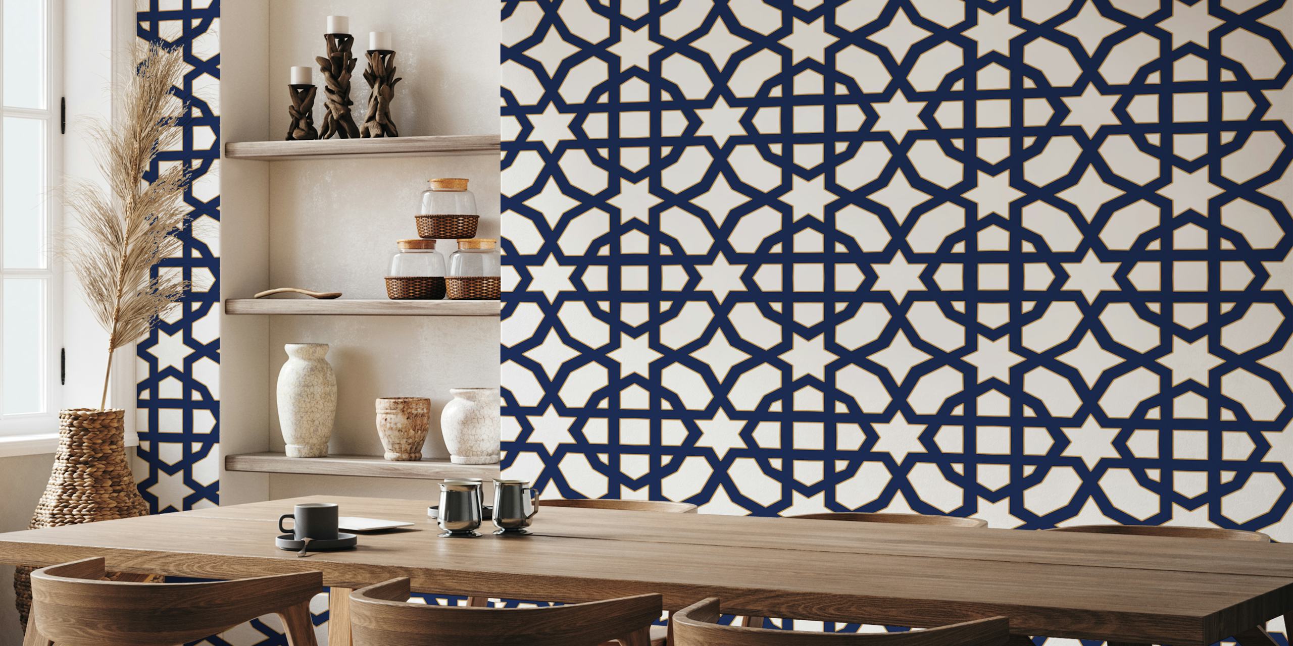 Navy gold geometric star pattern wallpaper