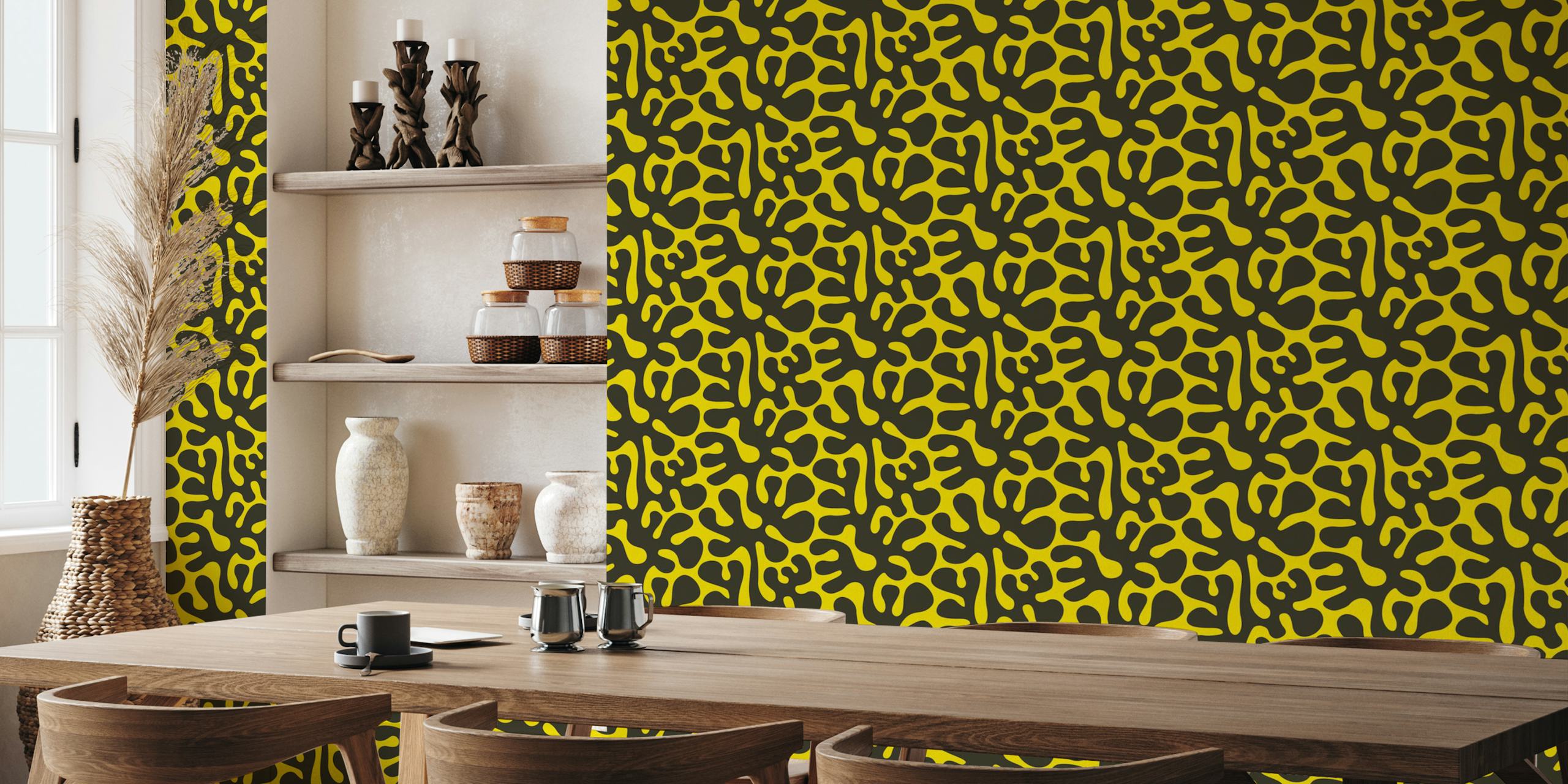 Abstract plants behang in een kamer