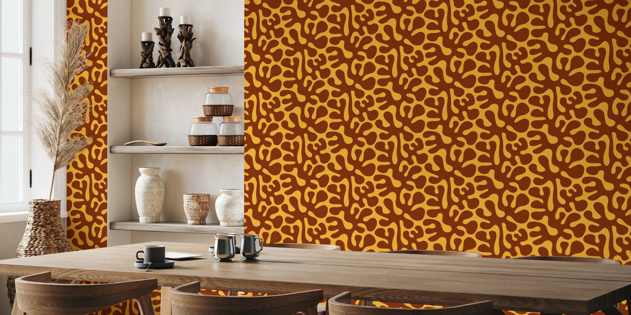 Abstract plants and coral animal print wallpaper