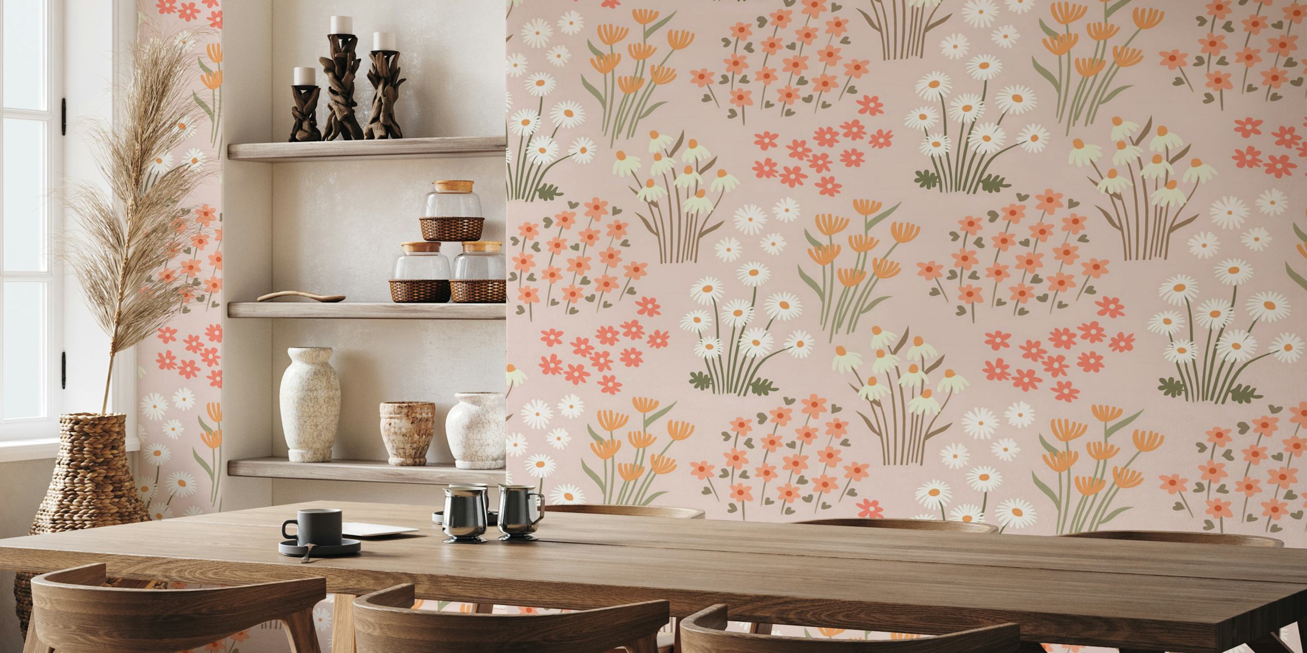 Papel tapiz floral Spring Meadows en una habitación