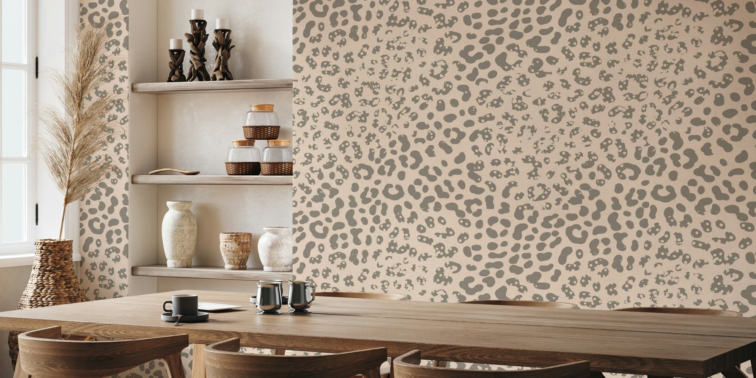 Neutral animal print with spots in gray and beige wallpaper