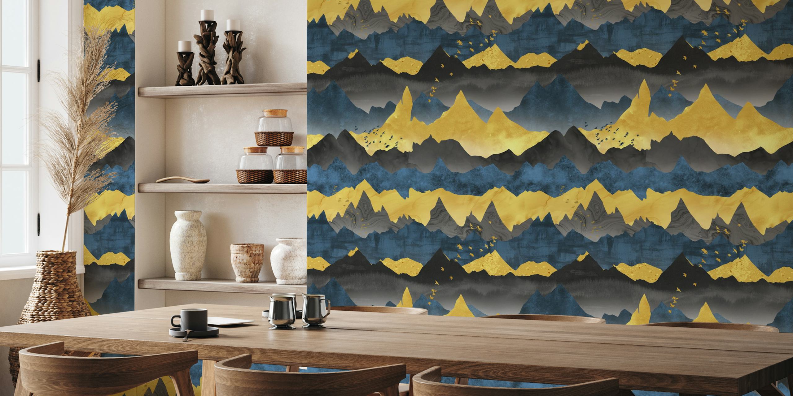 Blå og gyldne Mountains tapetdesign
