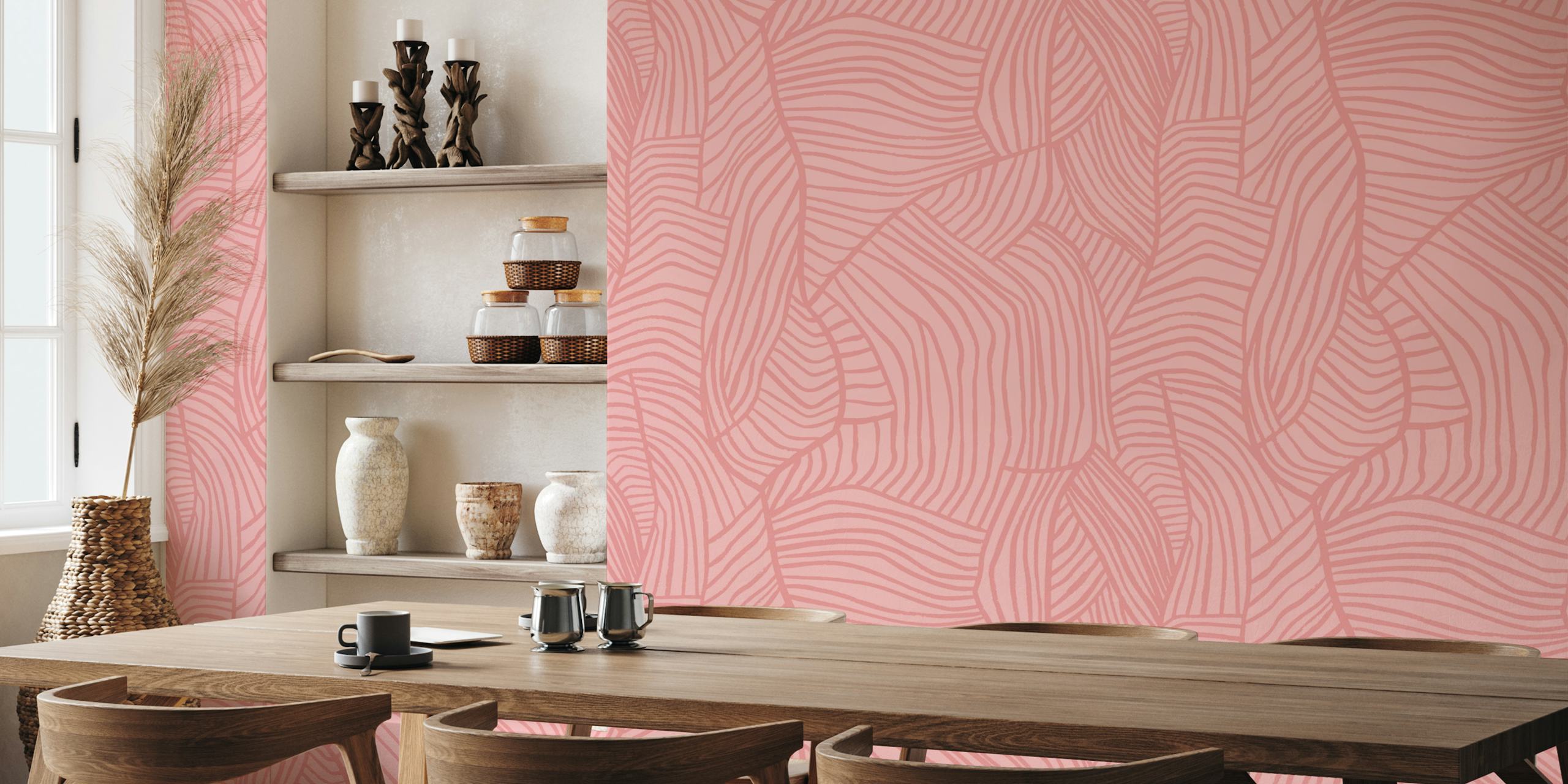 Leaves Pink colorful wallpaper in a room
