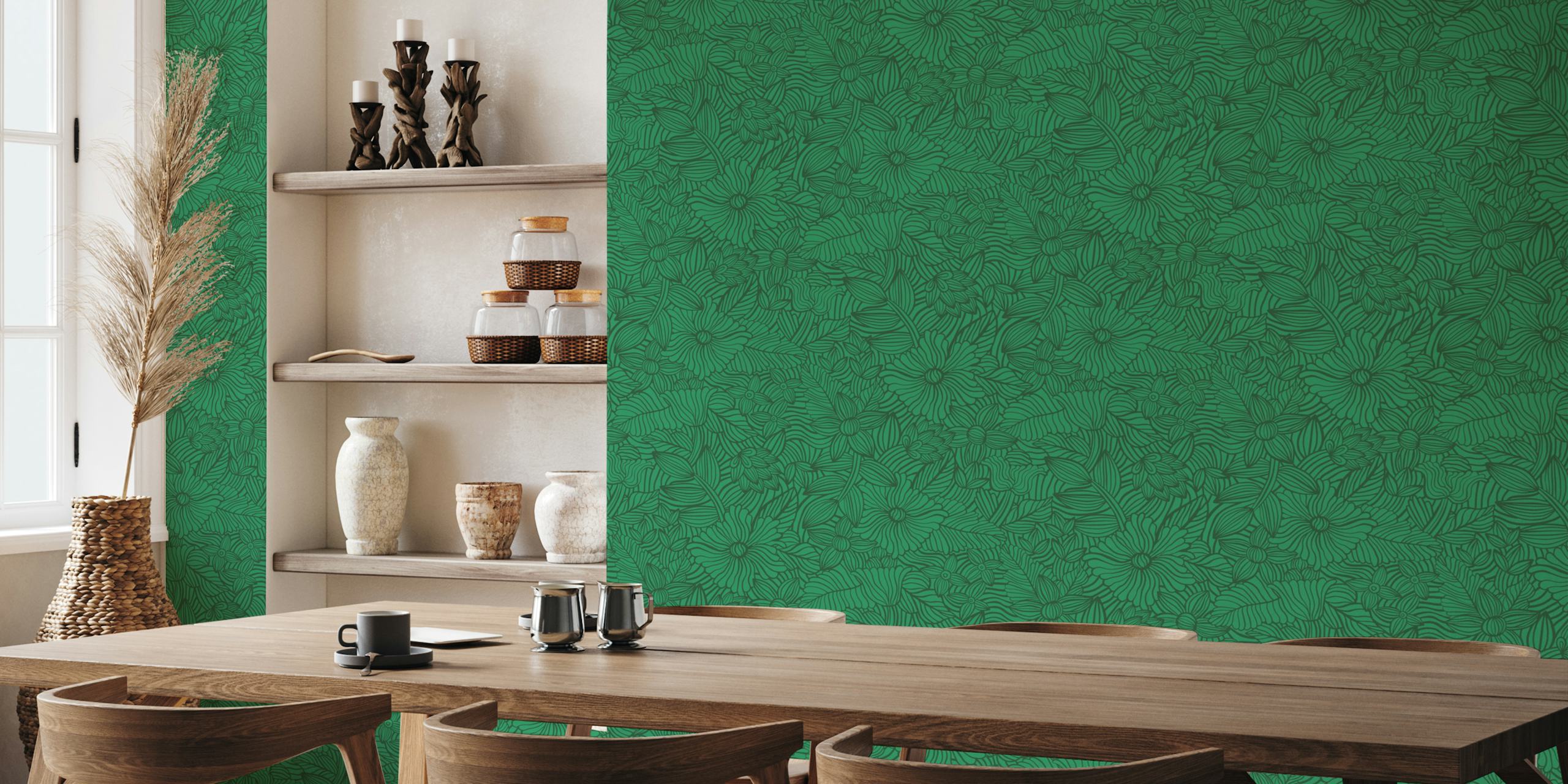 Wilderness grøn blomster tapet i et rum
