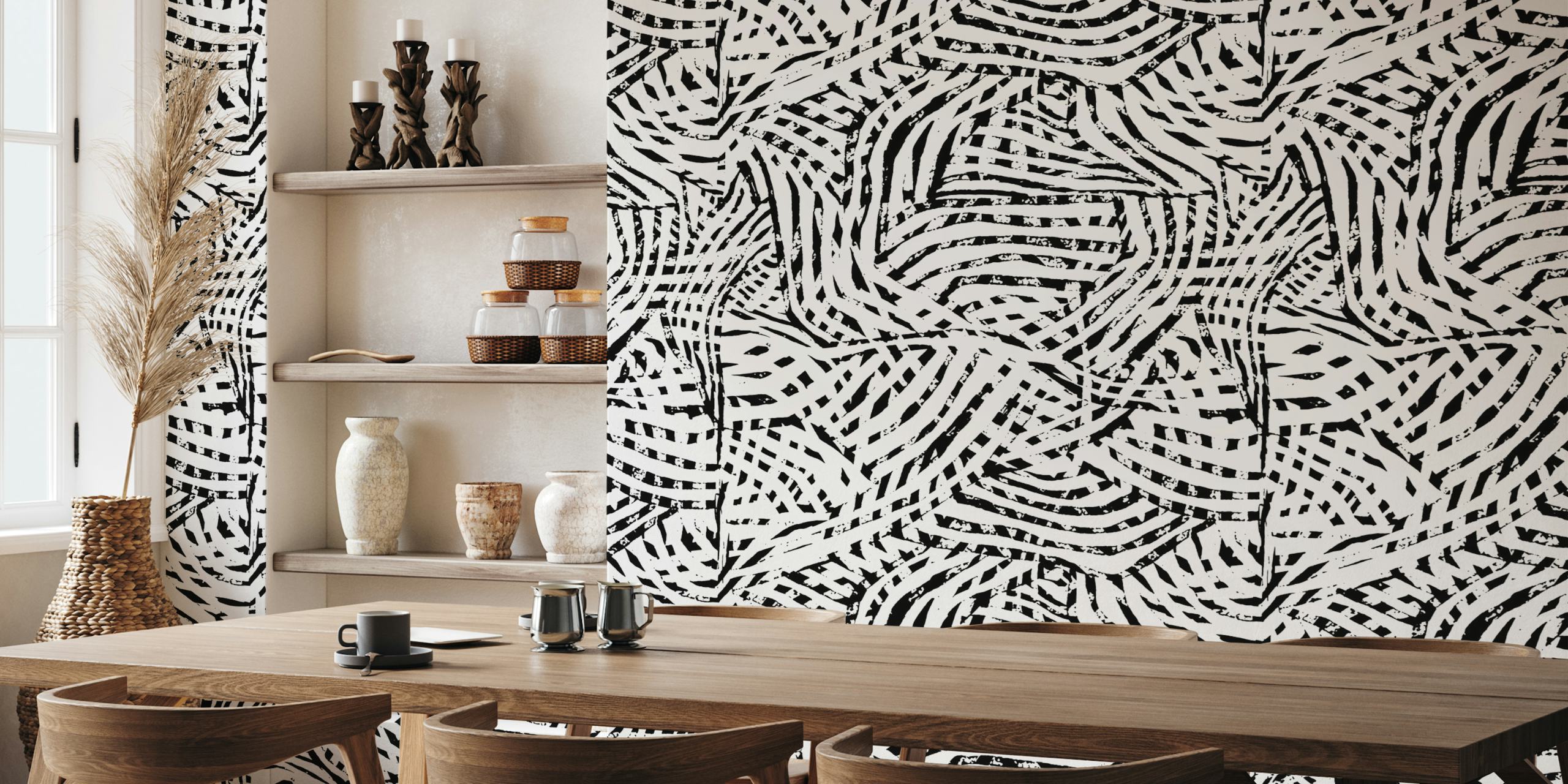 Black wild lines wallpaper in a stylish room